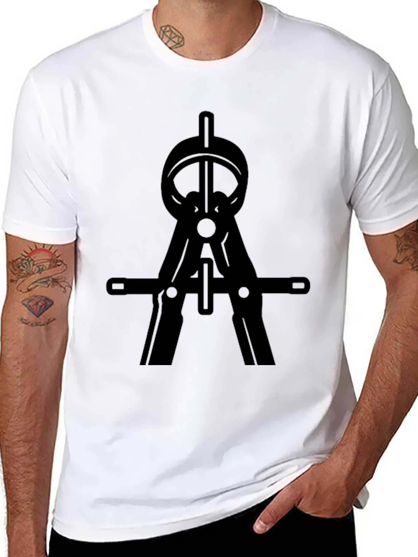 Black T-Shirt with Drafting Compass Design