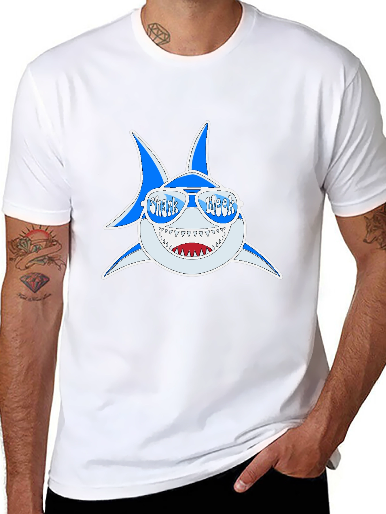 Shark Week T-Shirt: Blue Shark with Sunglasses