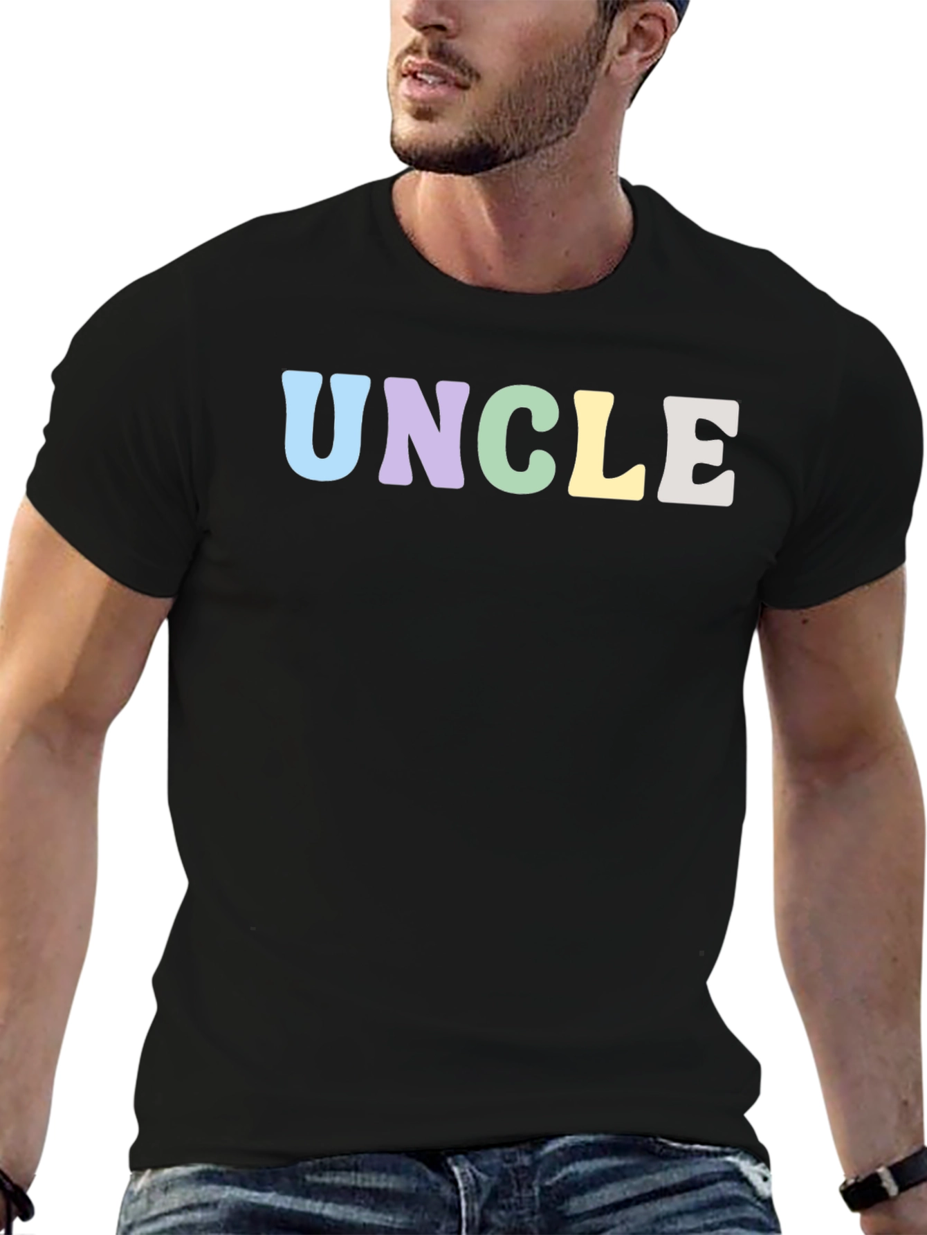Pastel Uncle T-Shirt - Black Crew Neck