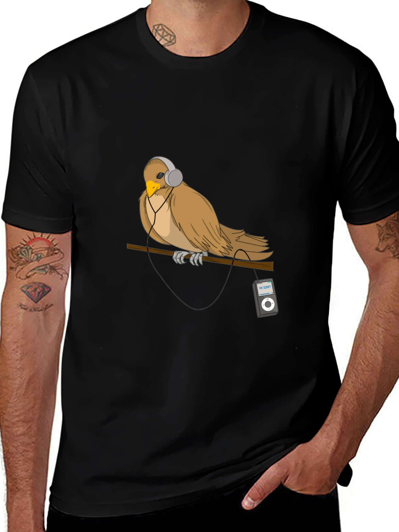 Bird with Headphones Graphic T-Shirt