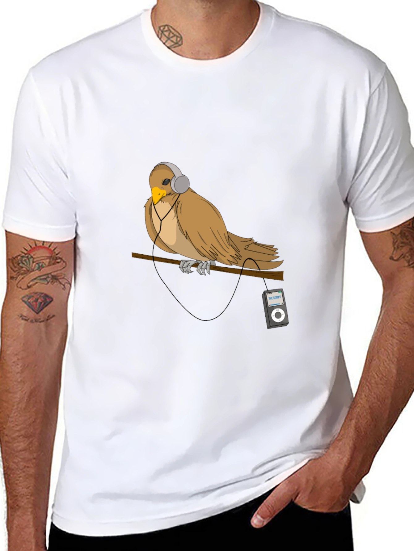 Bird with Headphones Graphic T-Shirt
