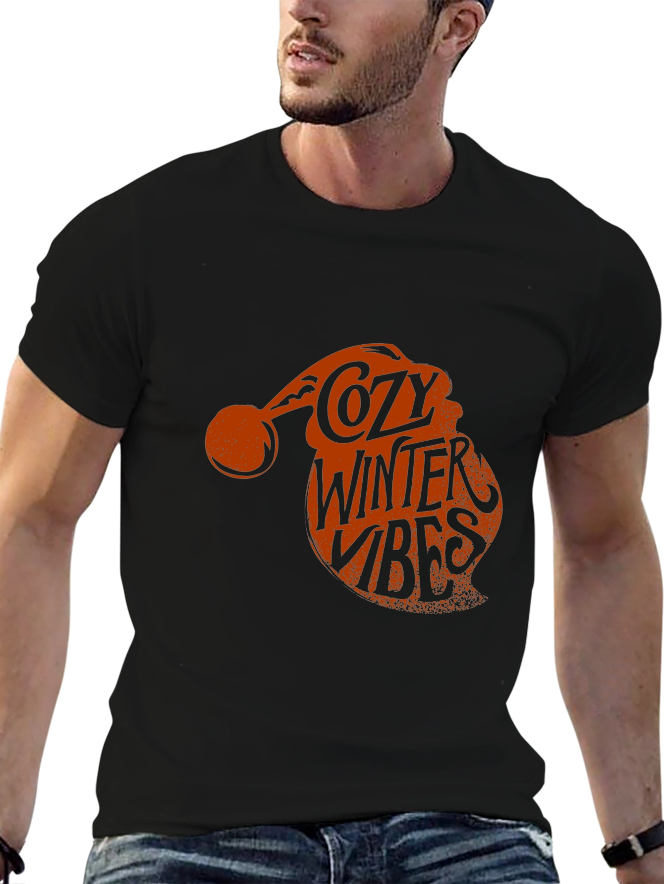 Cozy Winter Vibes Santa Hat Graphic Tee