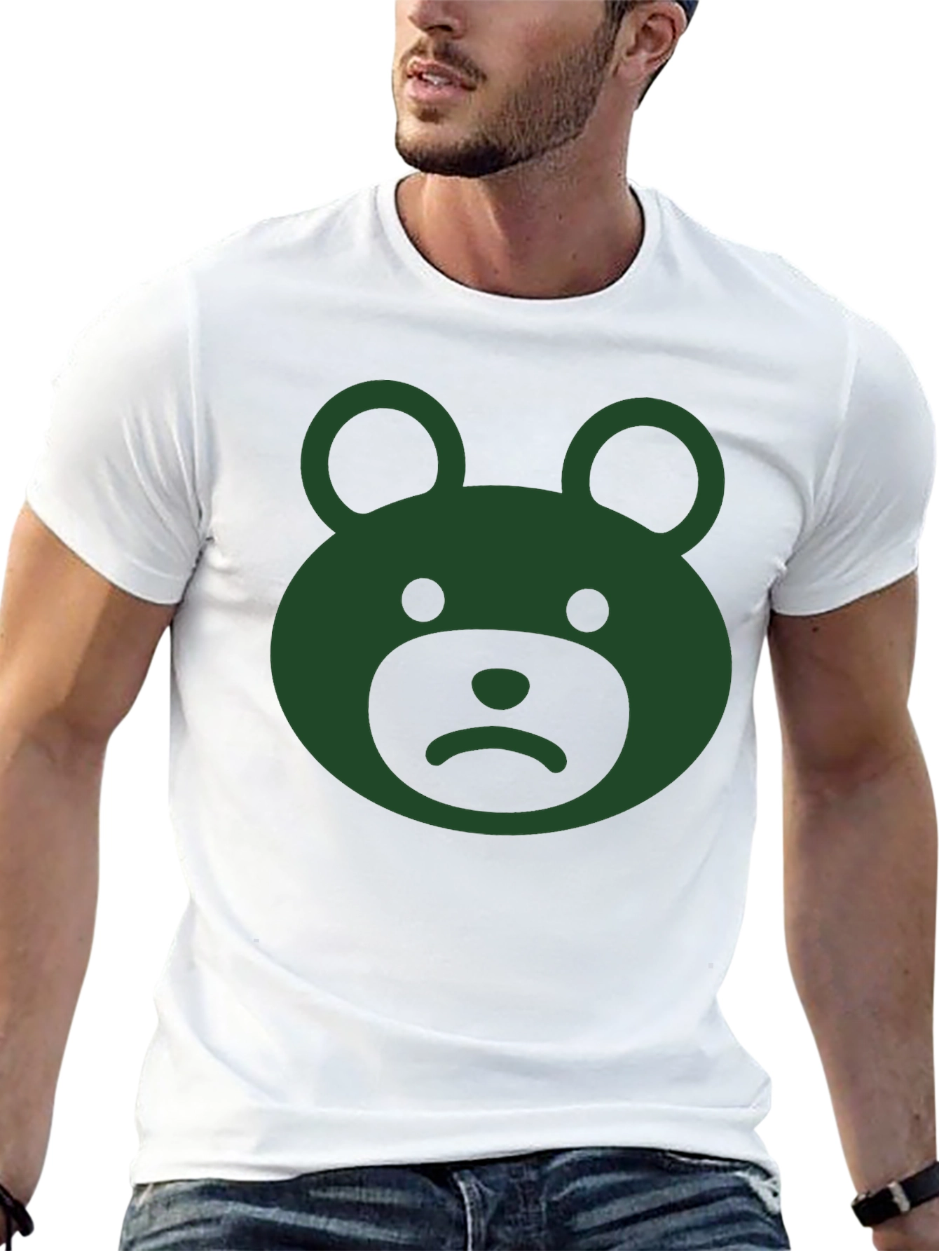 Sad Bear Graphic Tee - Black Cotton Casual Wear