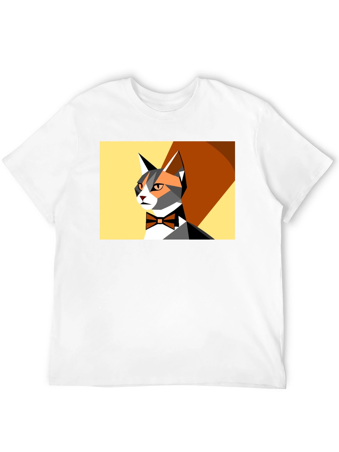 Geometric Cat Bowtie Graphic Tee - Modern Style