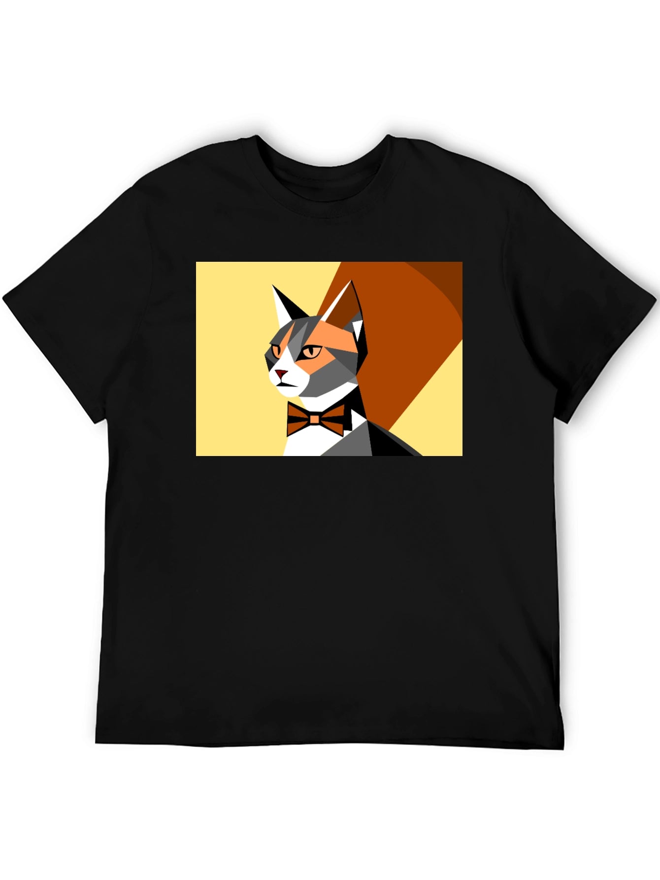 Geometric Cat Bowtie Graphic Tee - Modern Style