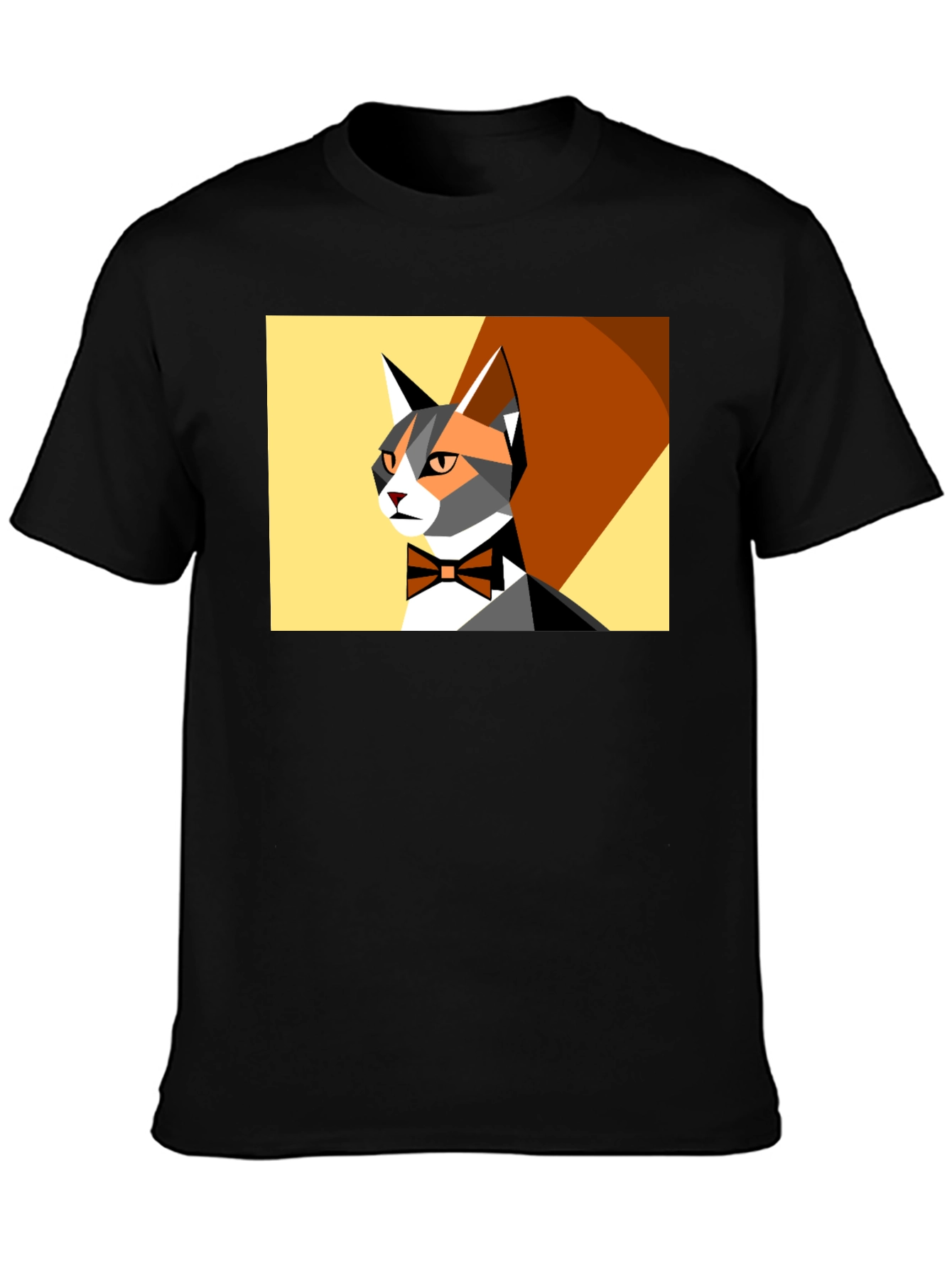 Geometric Cat Bowtie Graphic Tee - Modern Style