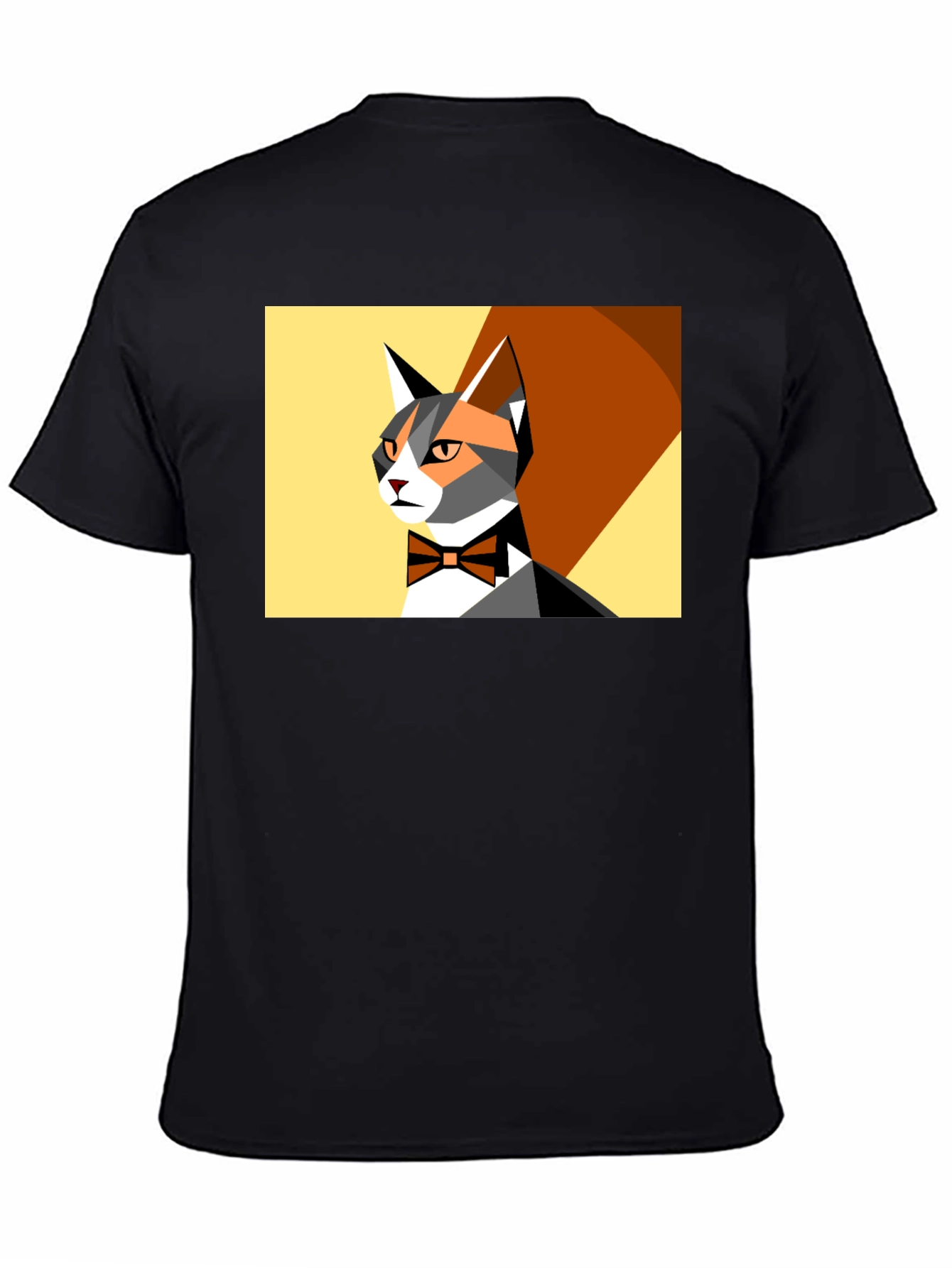 Geometric Cat Bowtie Graphic Tee - Modern Style