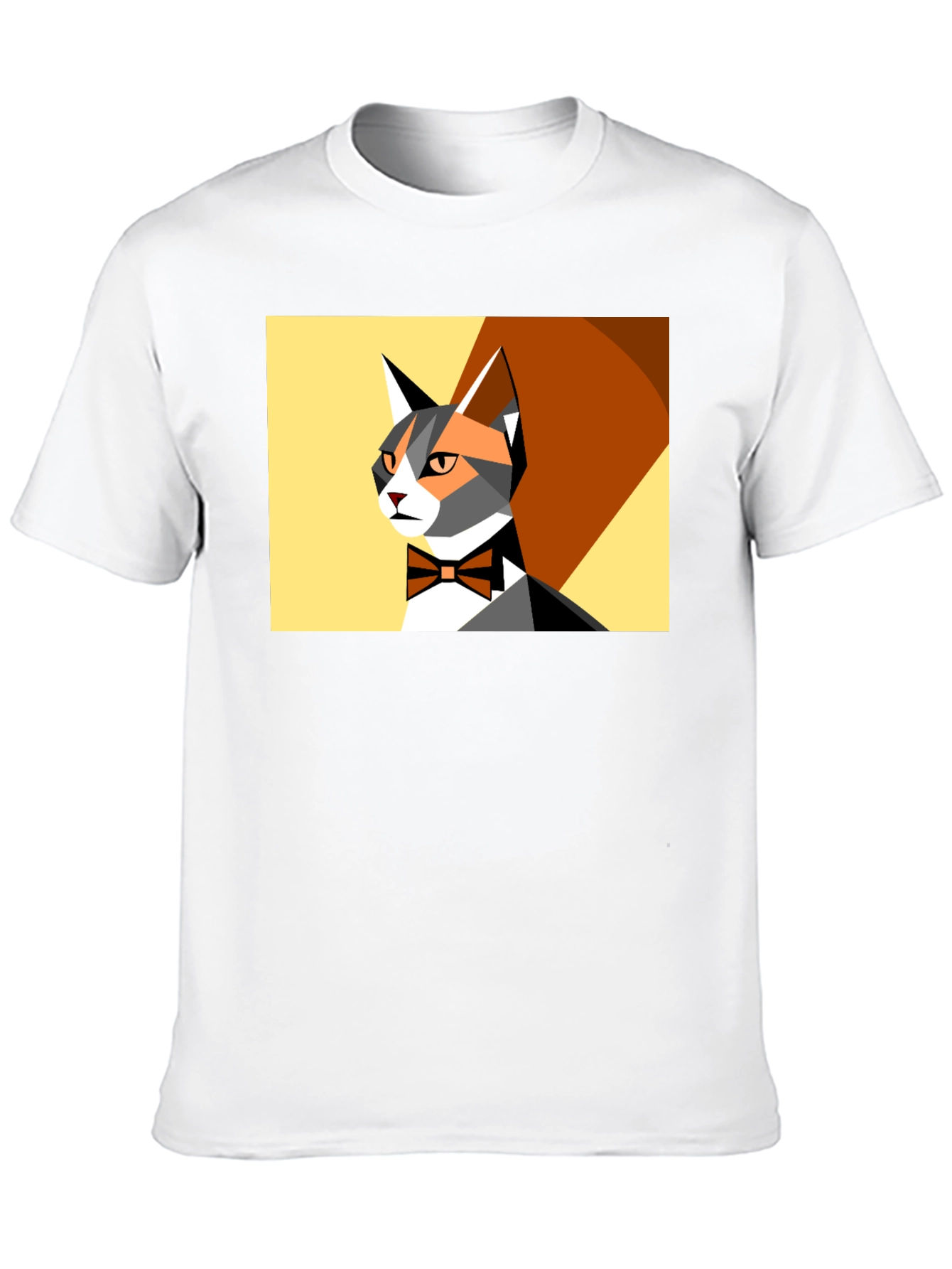 Geometric Cat Bowtie Graphic Tee - Modern Style