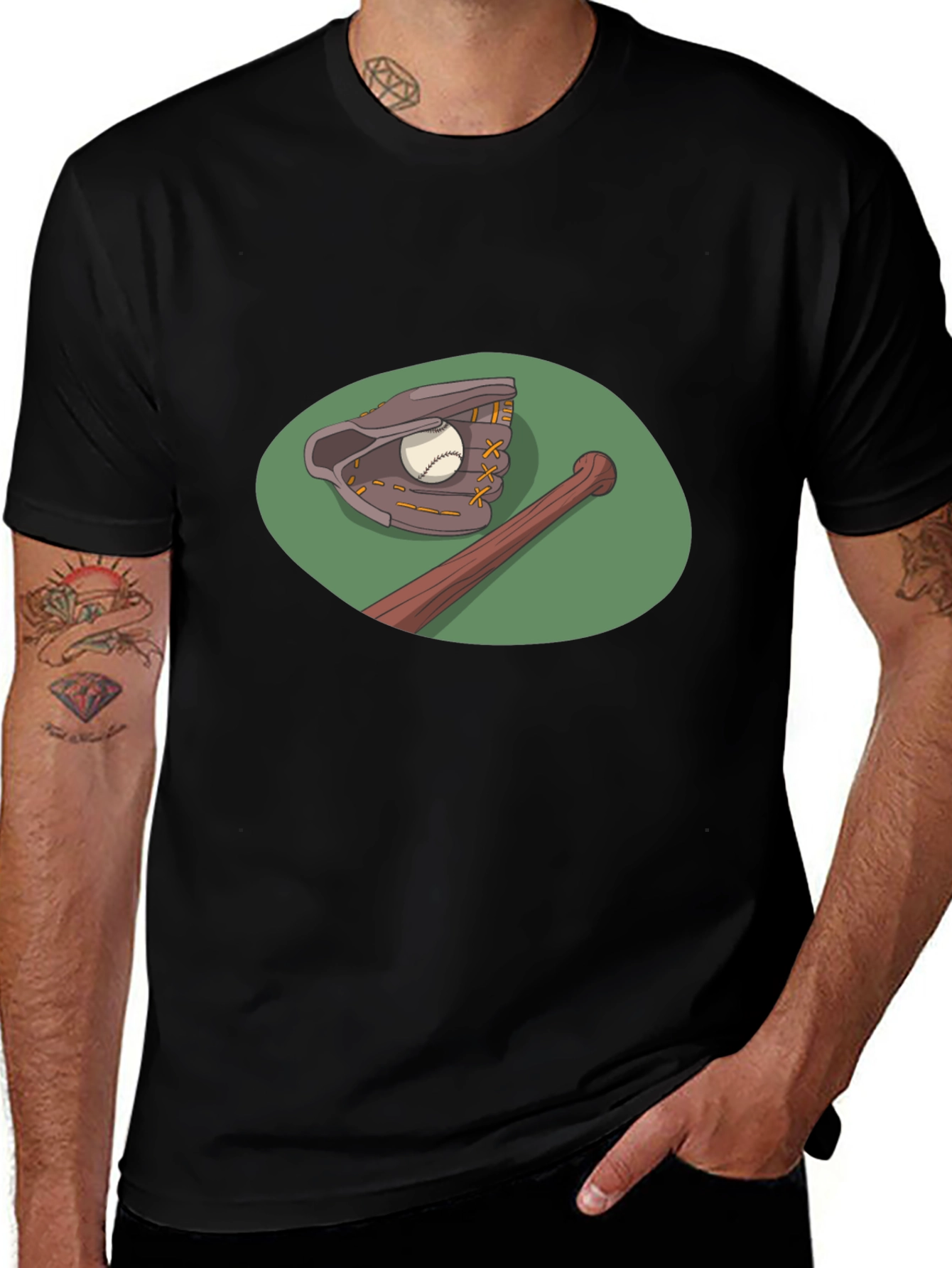 Baseball T-Shirt: Glove & Bat Graphic Tee