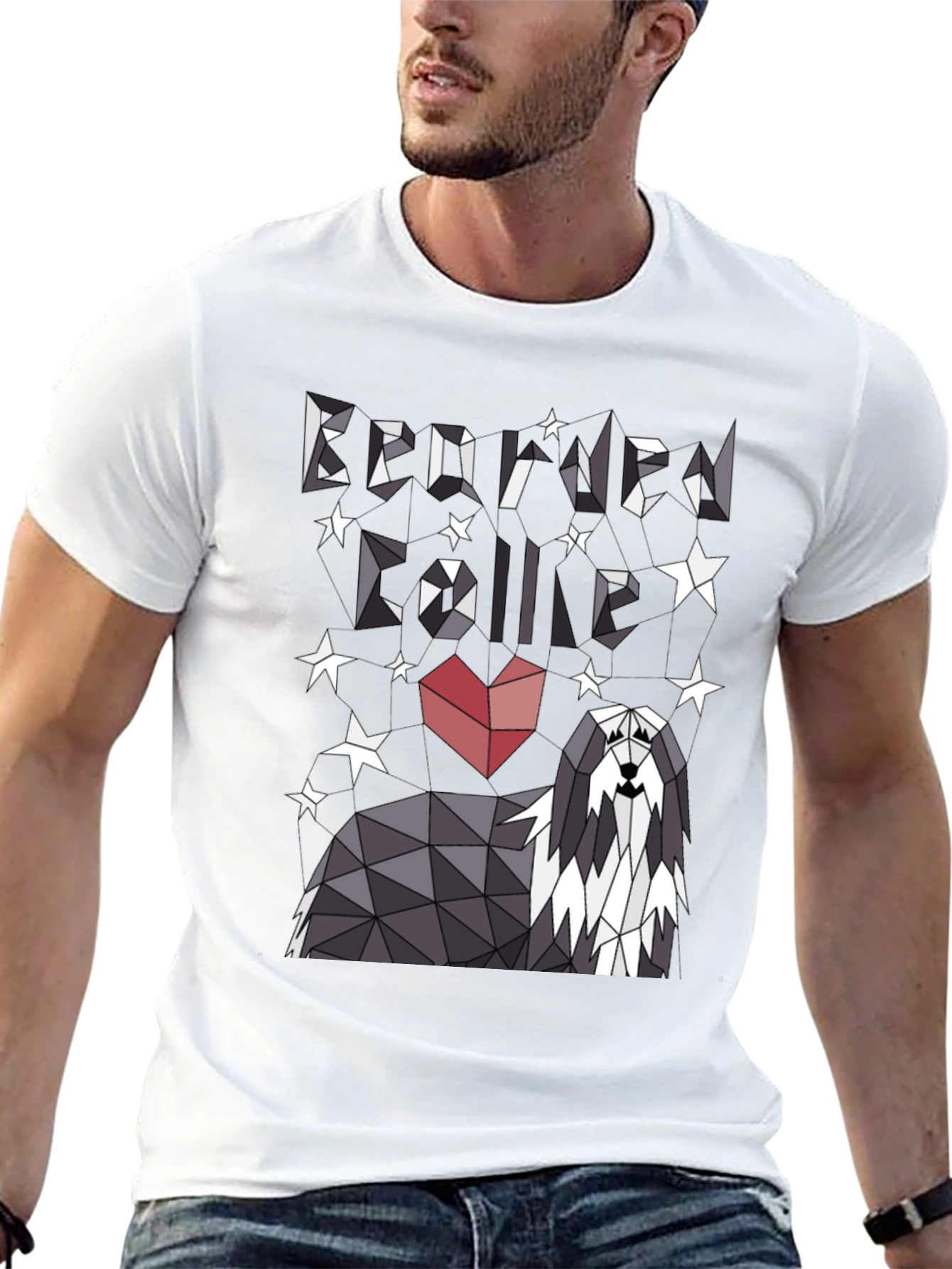Geometric Bearded Collie T-Shirt - Love Your Dog!