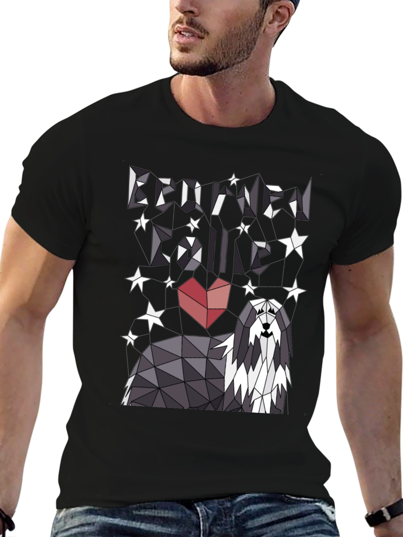 Geometric Bearded Collie T-Shirt - Love Your Dog!