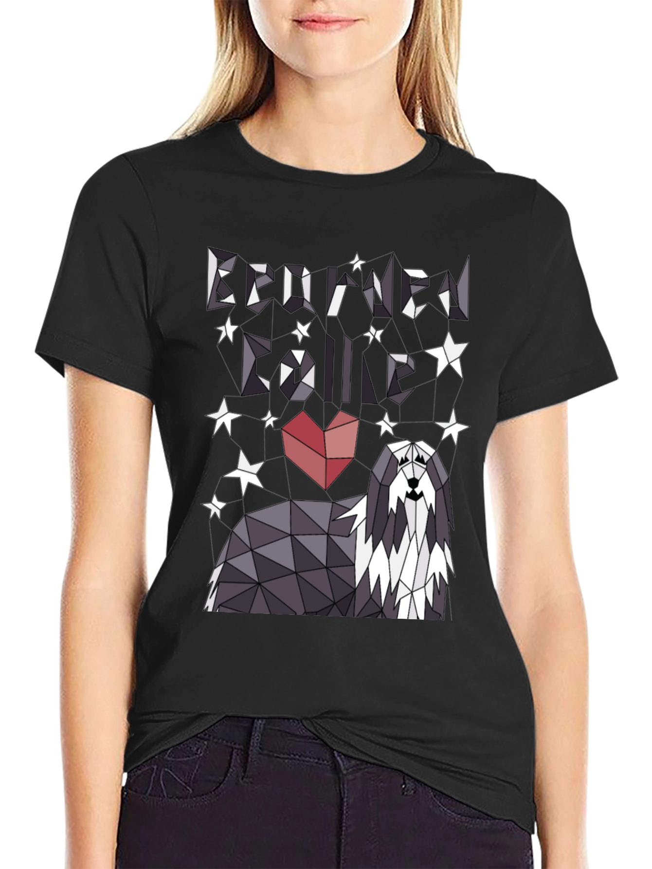 Geometric Bearded Collie T-Shirt - Love Your Dog!