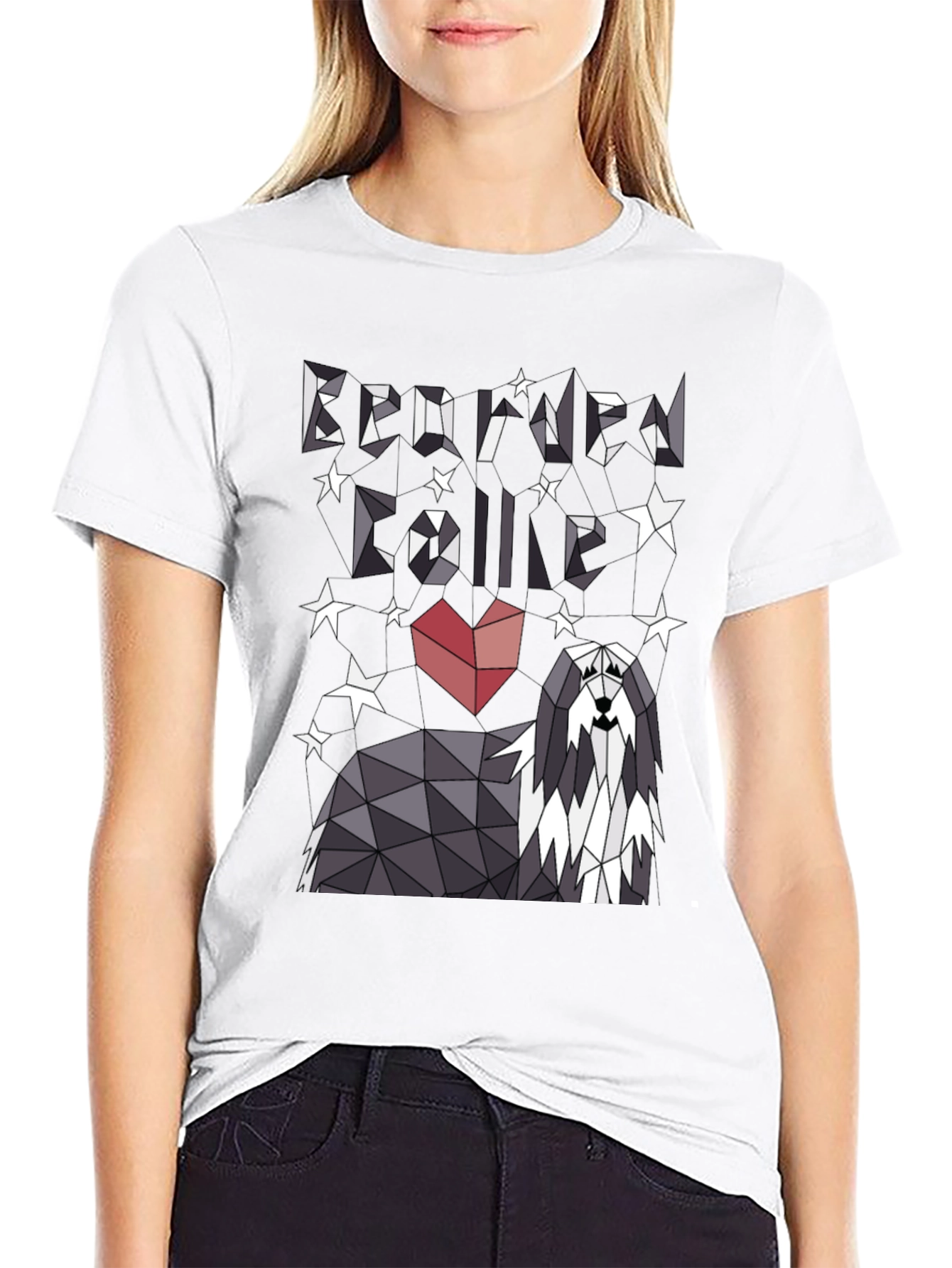 Geometric Bearded Collie T-Shirt - Love Your Dog!