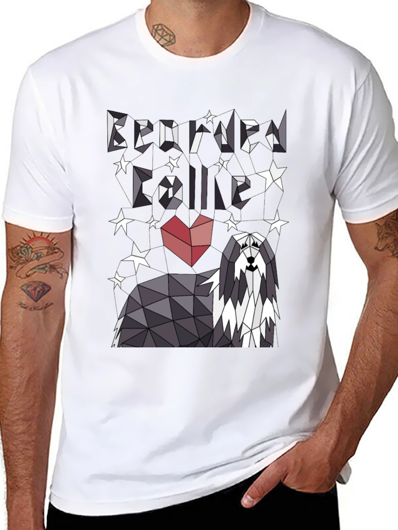 Geometric Bearded Collie T-Shirt - Love Your Dog!