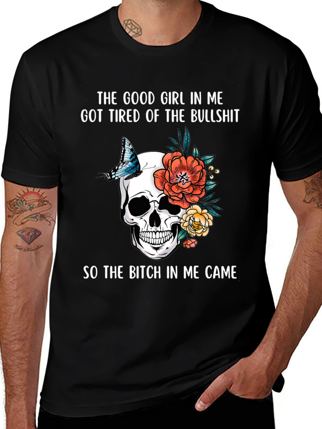 Skull & Floral Graphic T-Shirt