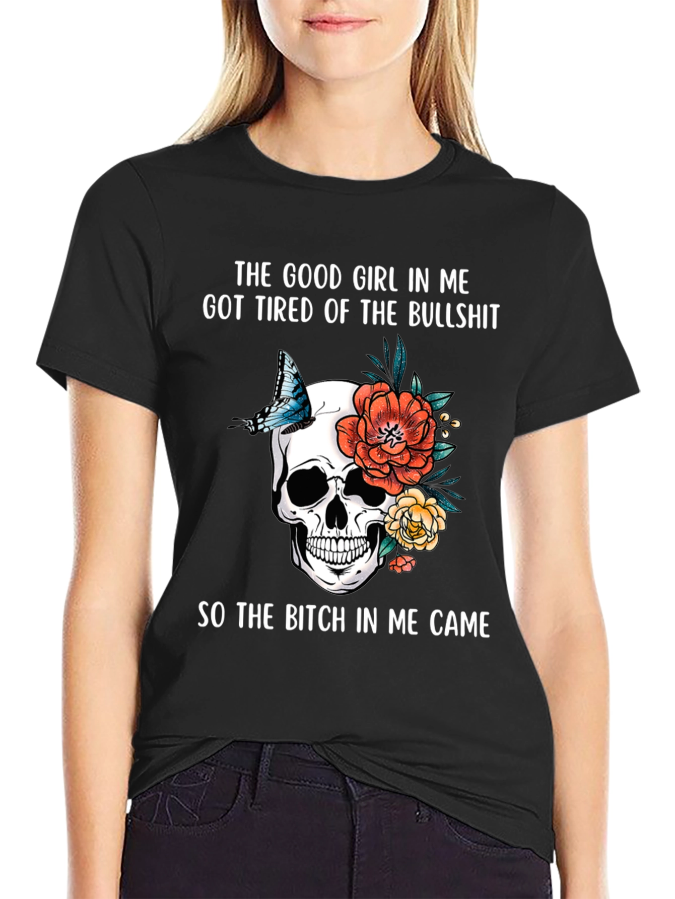 Skull & Floral Graphic T-Shirt