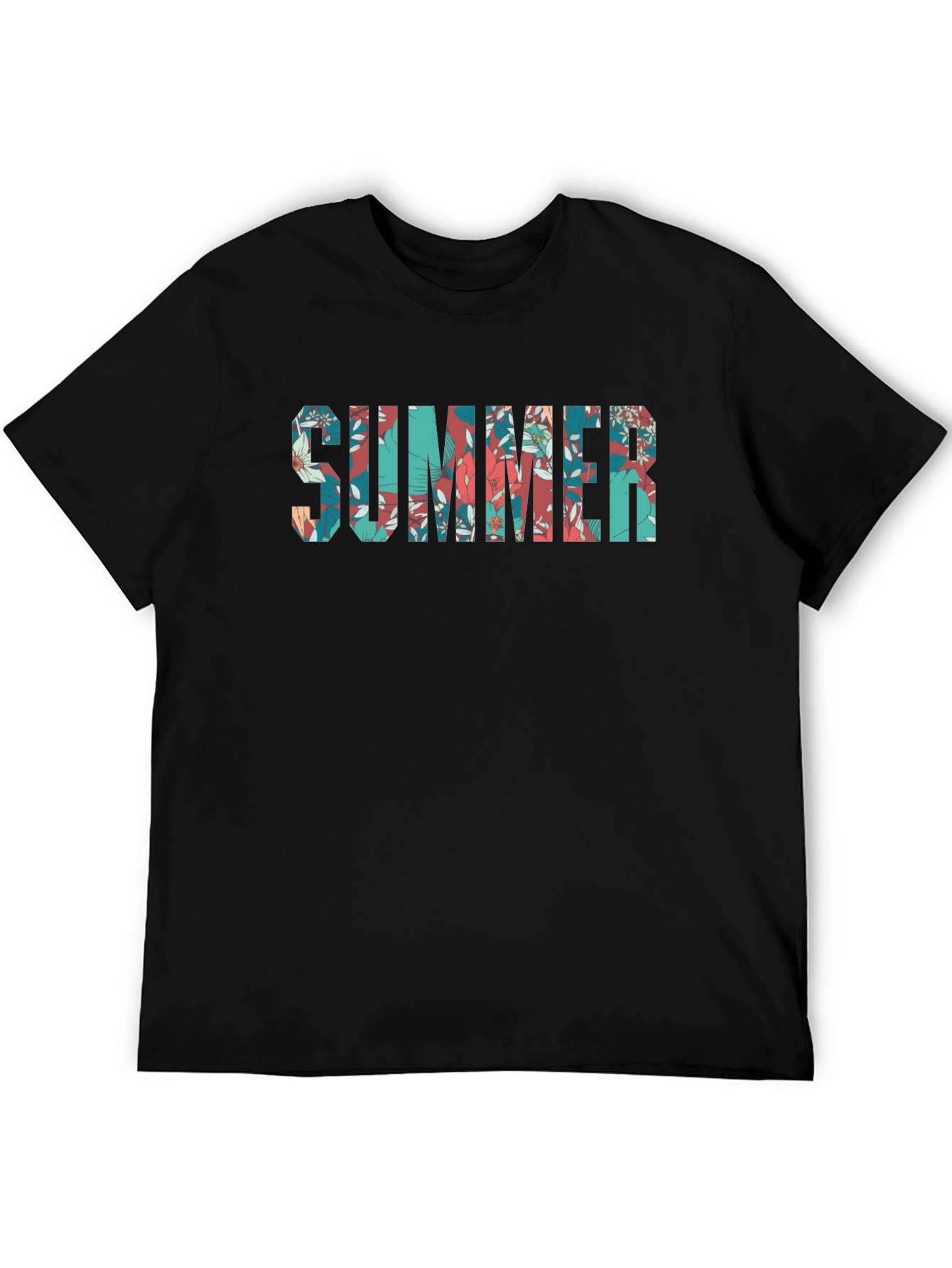 Floral SUMMER Graphic Print Black T-Shirt