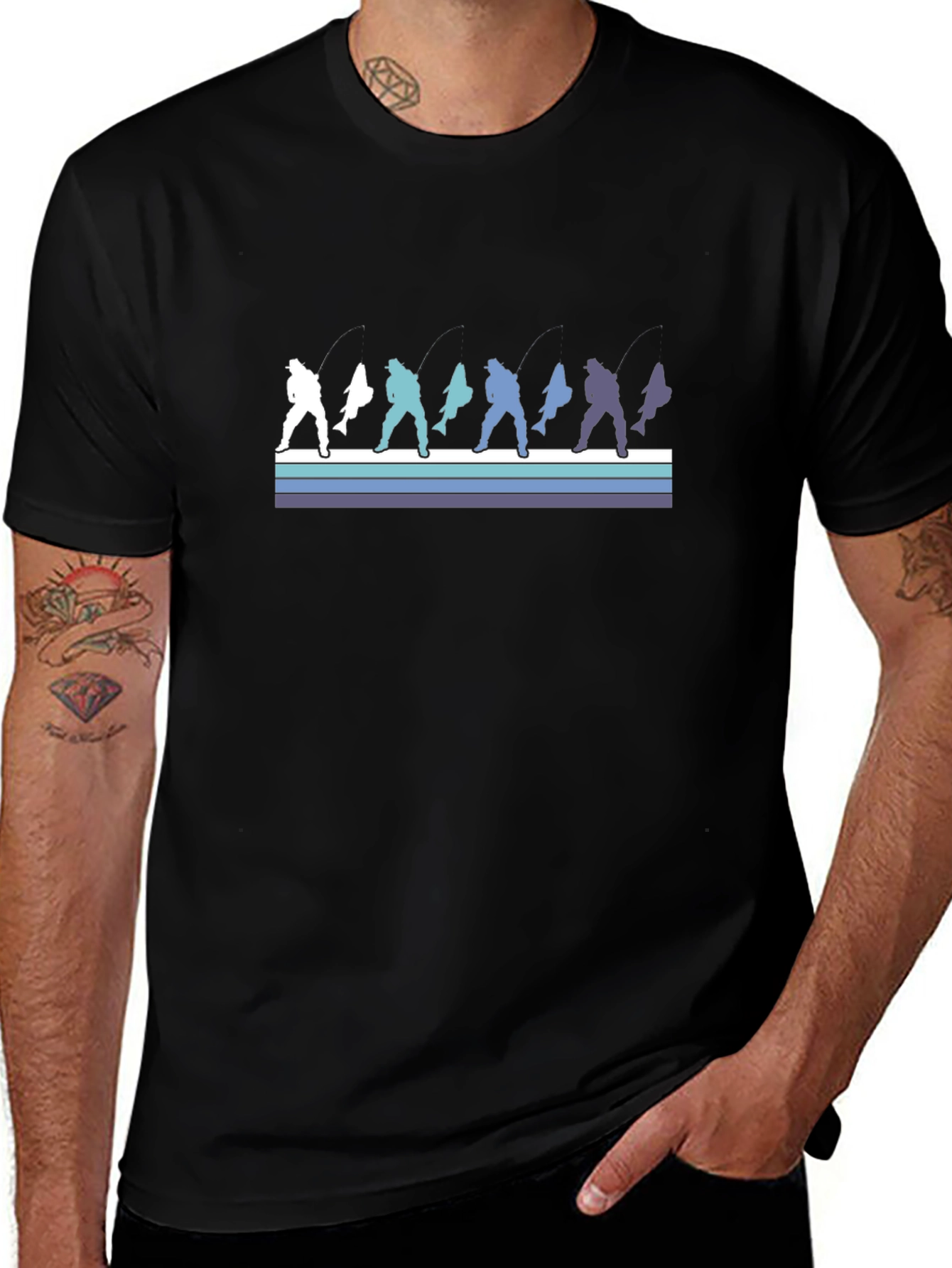 Retro Fishing Graphic Tee - Black Cotton T-Shirt