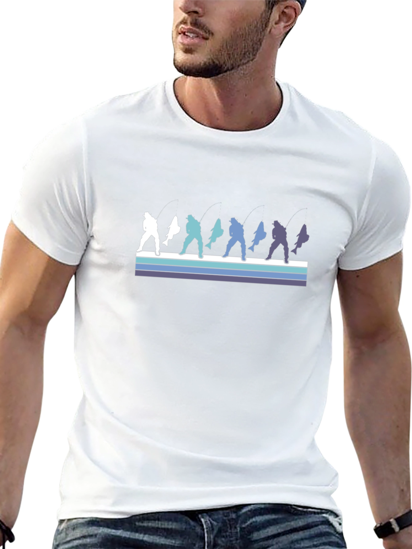 Retro Fishing Graphic Tee - Black Cotton T-Shirt
