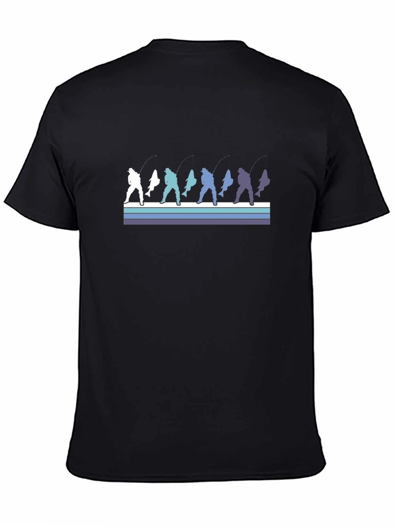 Retro Fishing Graphic Tee - Black Cotton T-Shirt
