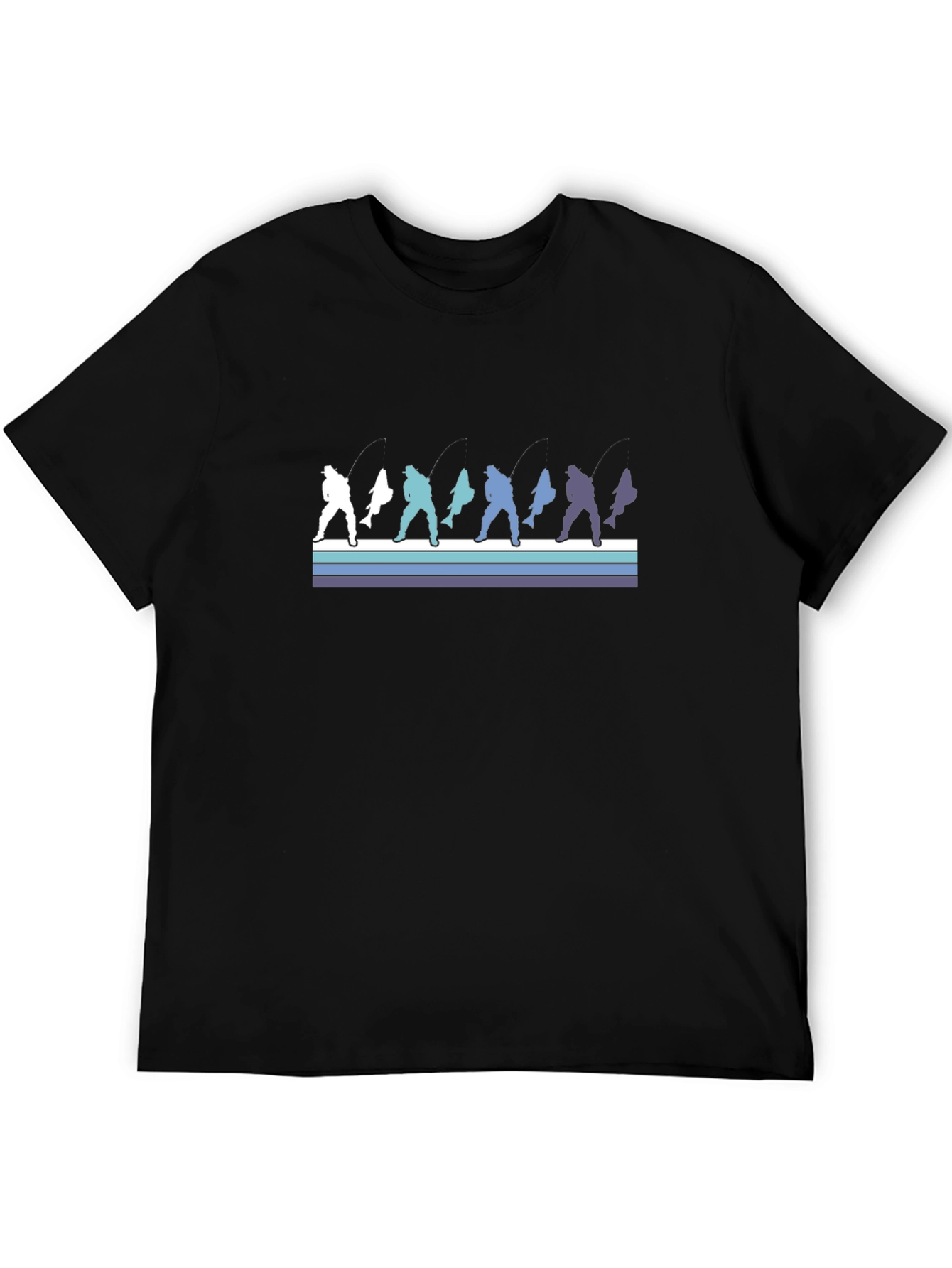 Retro Fishing Graphic Tee - Black Cotton T-Shirt