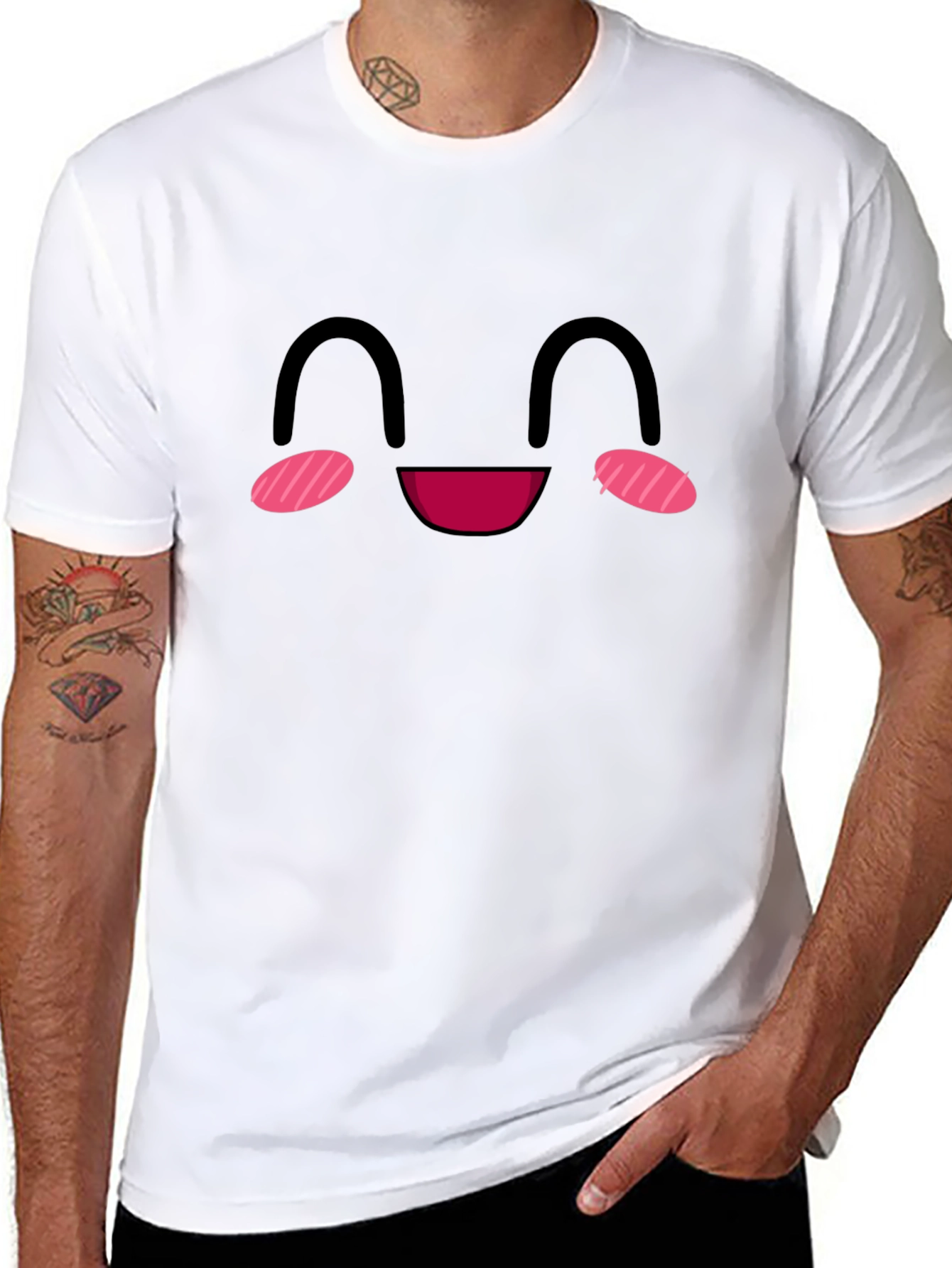 Kawaii Face Graphic Tee - Black Cotton Smile Shirt
