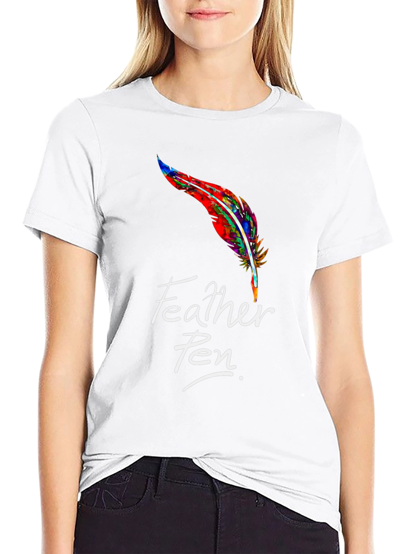 Feather Pen Graphic Tee - Stylish Black T-Shirt
