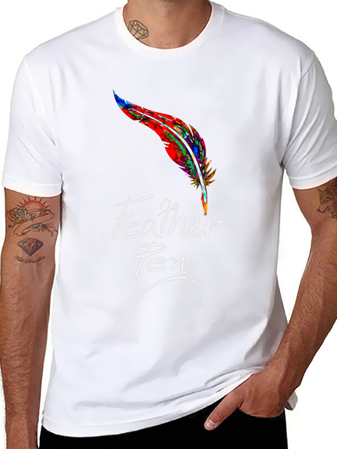 Feather Pen Graphic Tee - Stylish Black T-Shirt