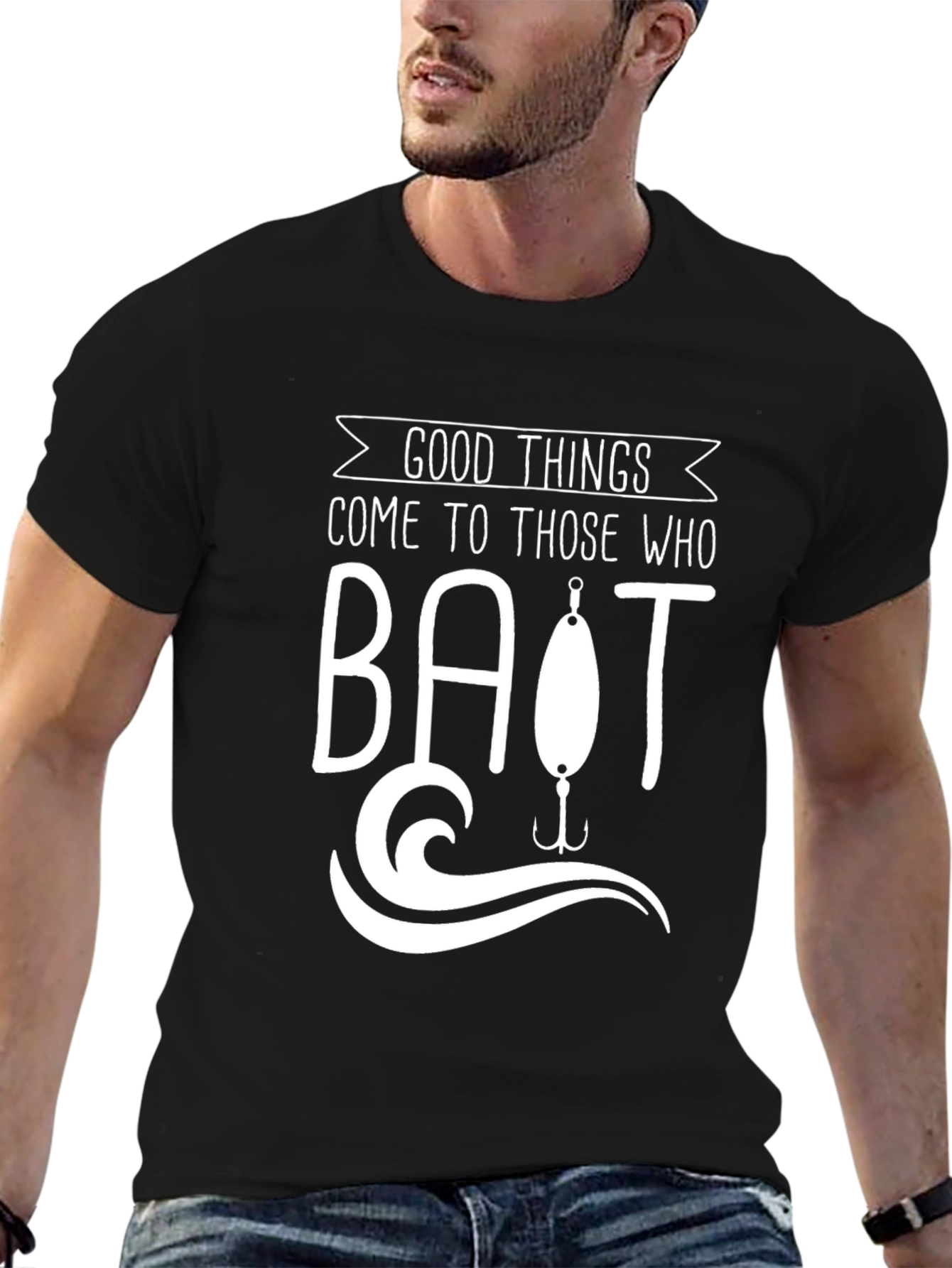 Good Things Bait Fishing Black Graphic T-Shirt