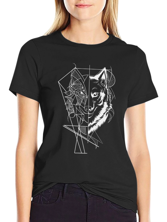 Geometric Wolf Graphic Tee - Black