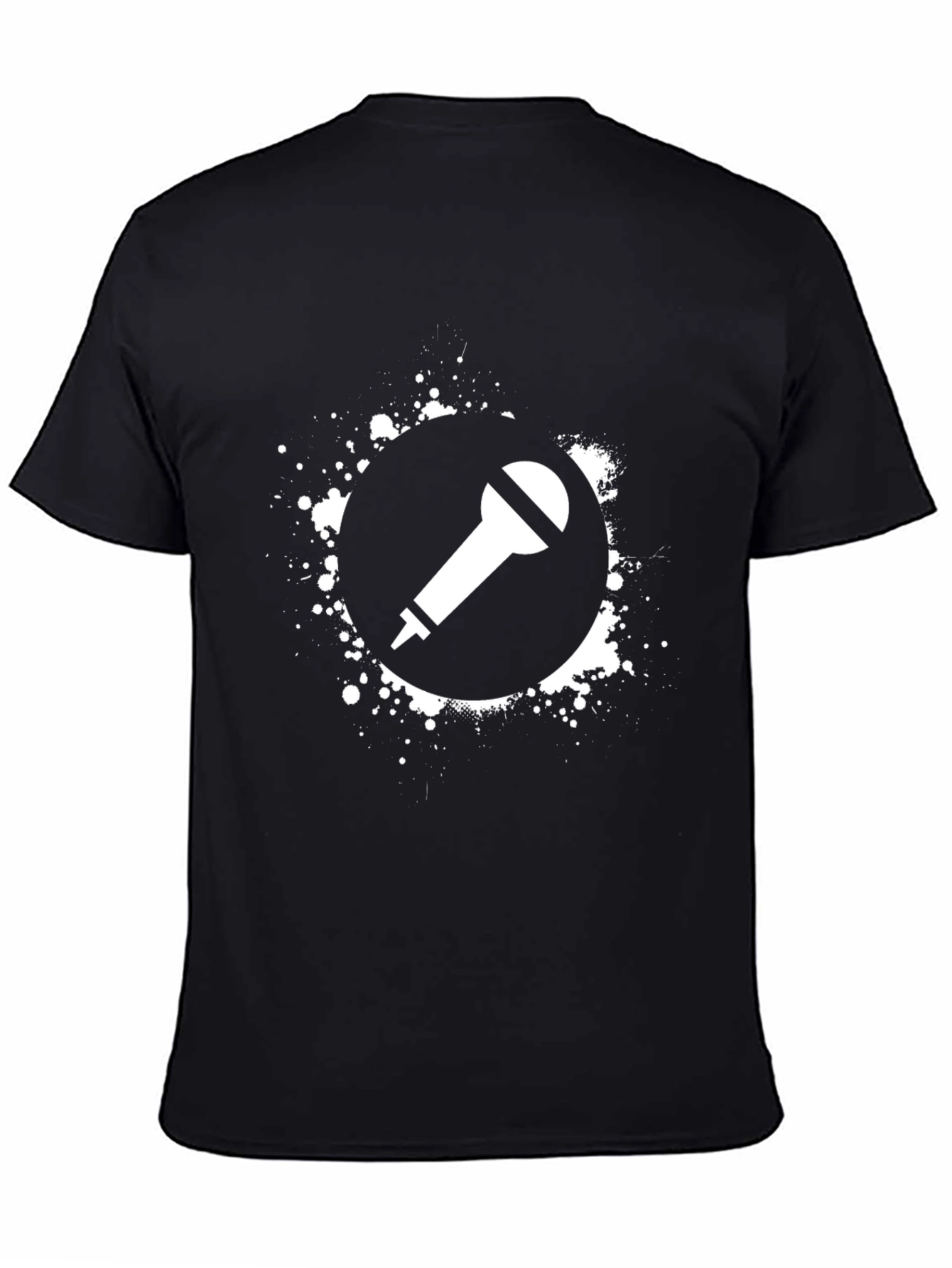 Black T-Shirt with Microphone Graphic Print