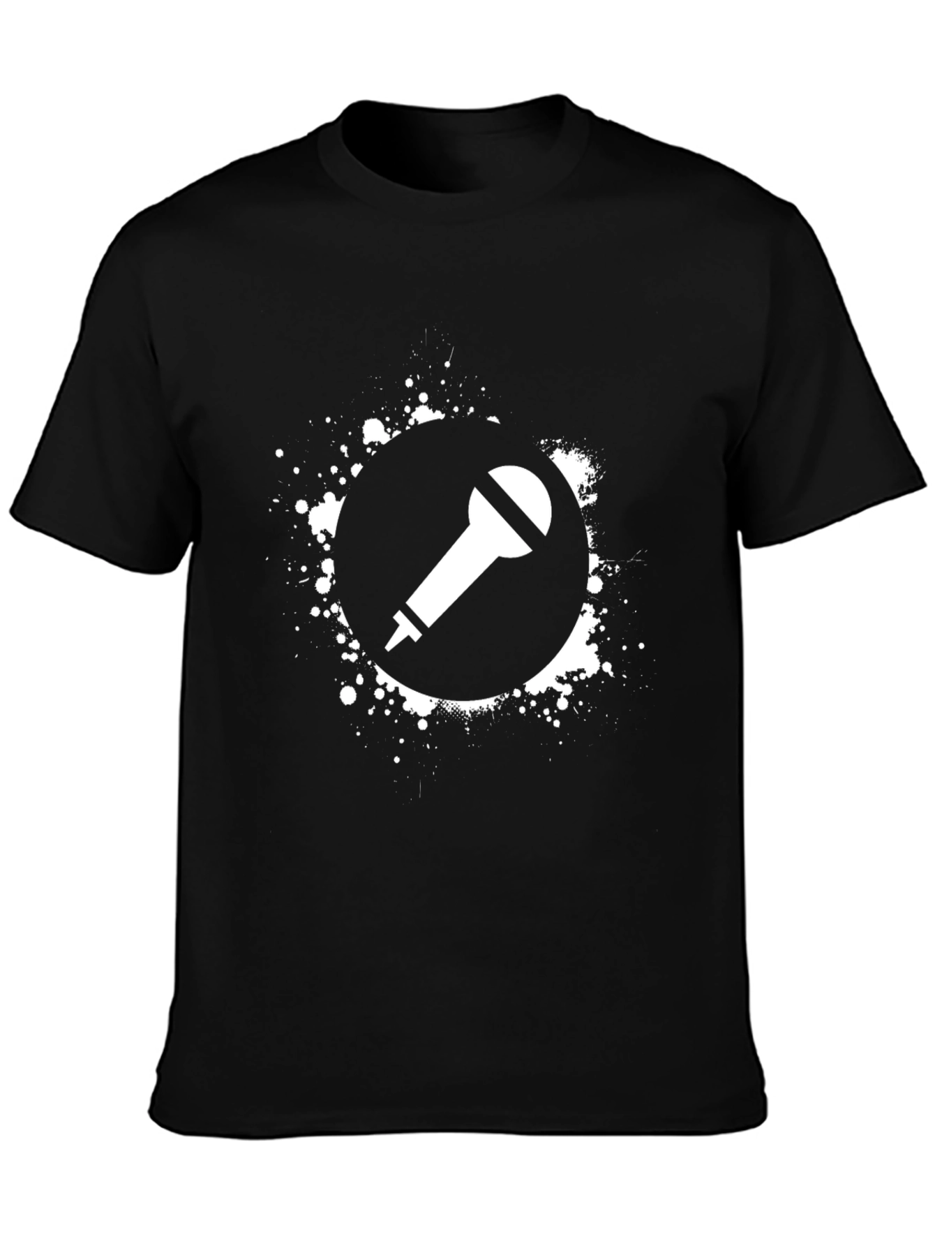 Black T-Shirt with Microphone Graphic Print