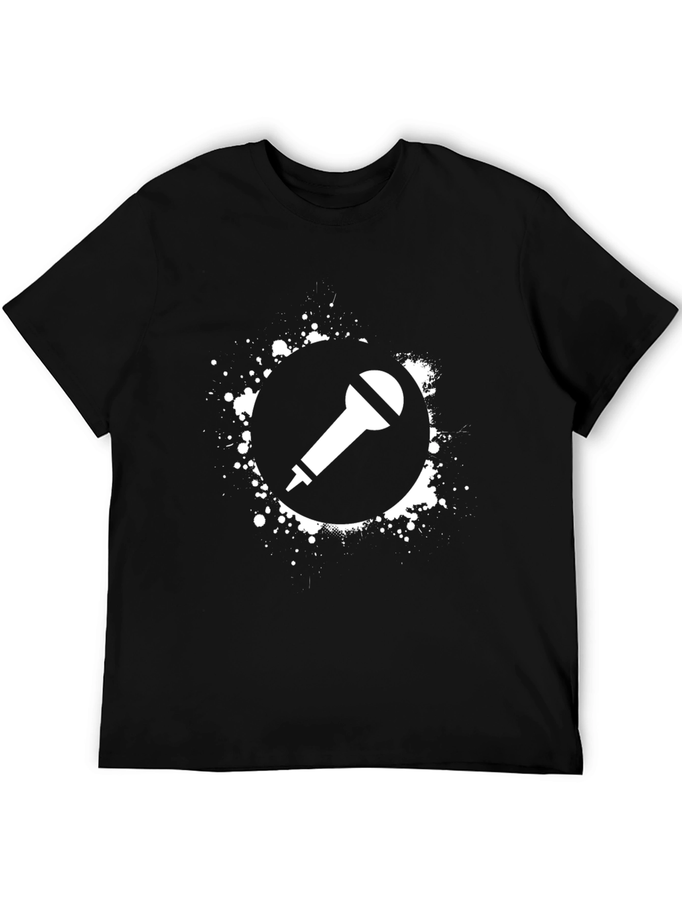 Black T-Shirt with Microphone Graphic Print