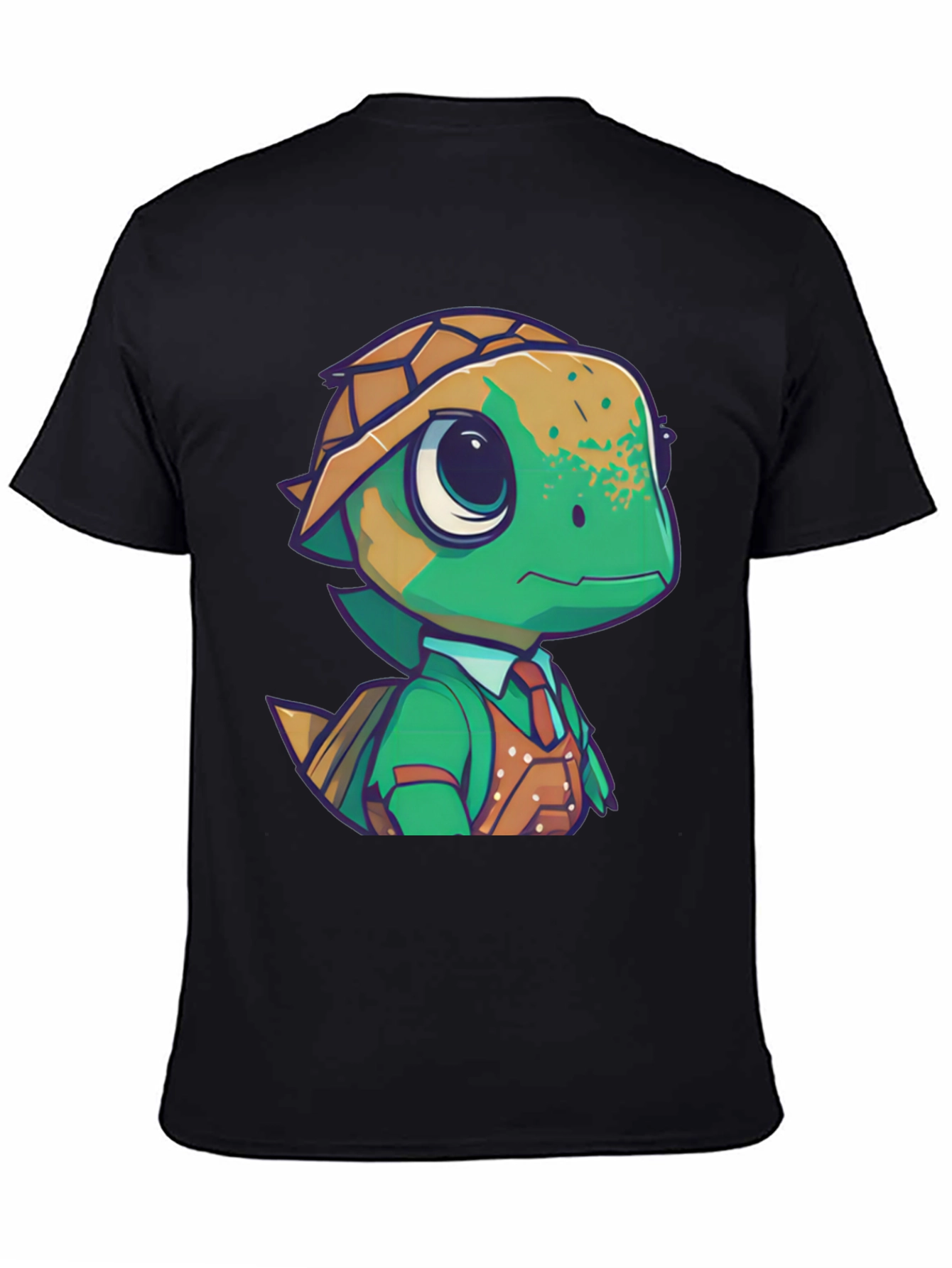 Cartoon Turtle in Suit Black T-Shirt