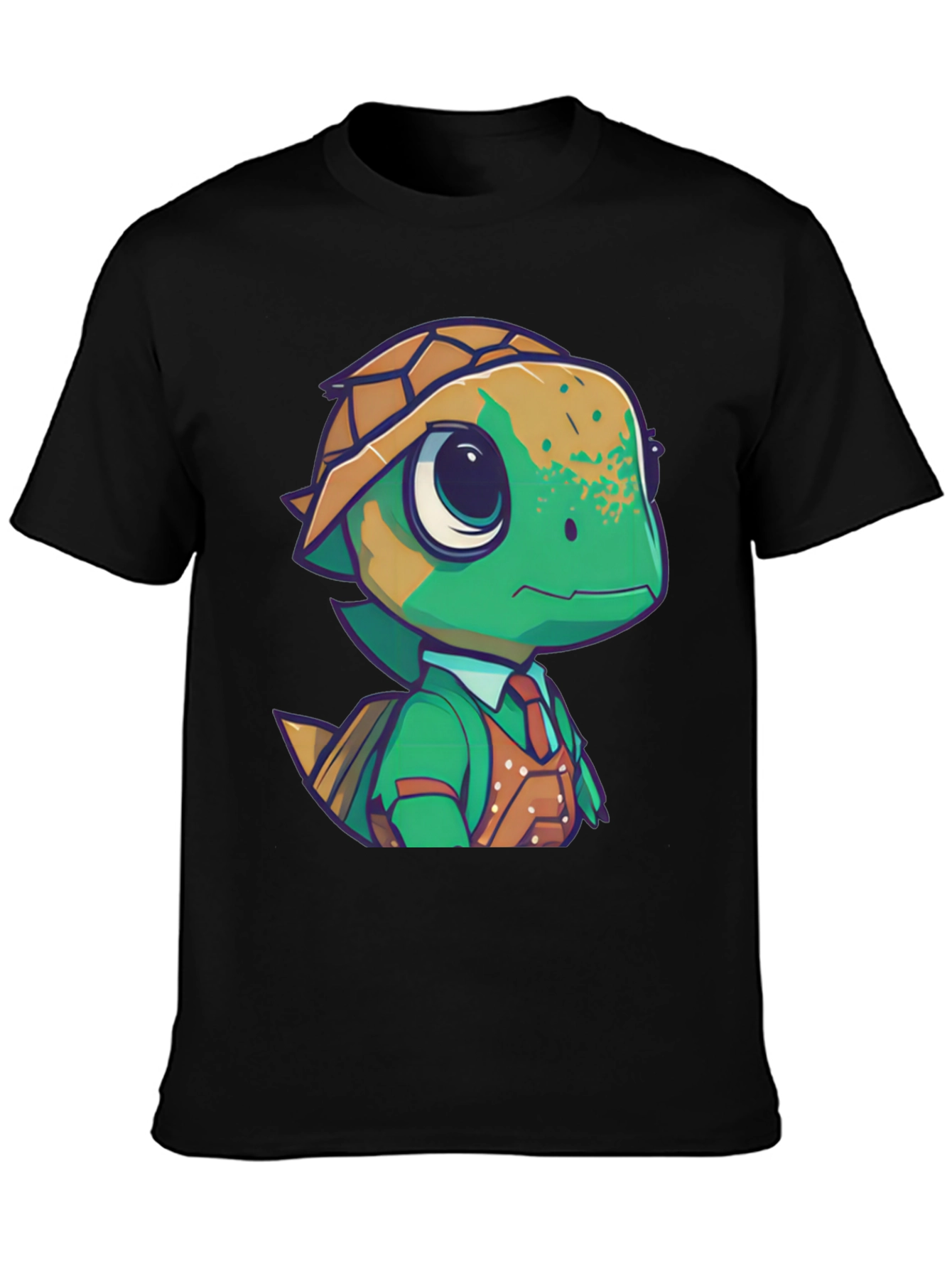 Cartoon Turtle in Suit Black T-Shirt