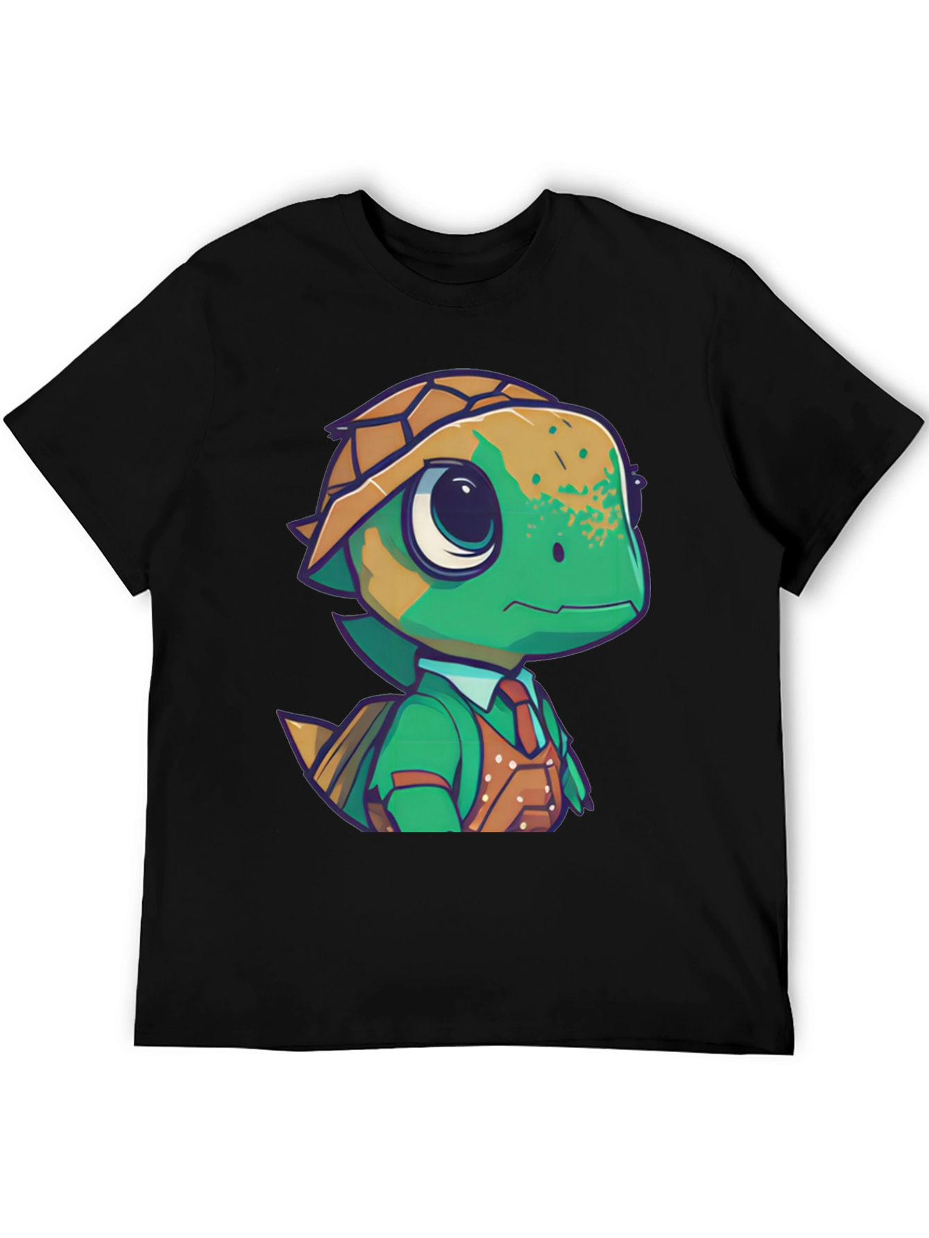 Cartoon Turtle in Suit Black T-Shirt