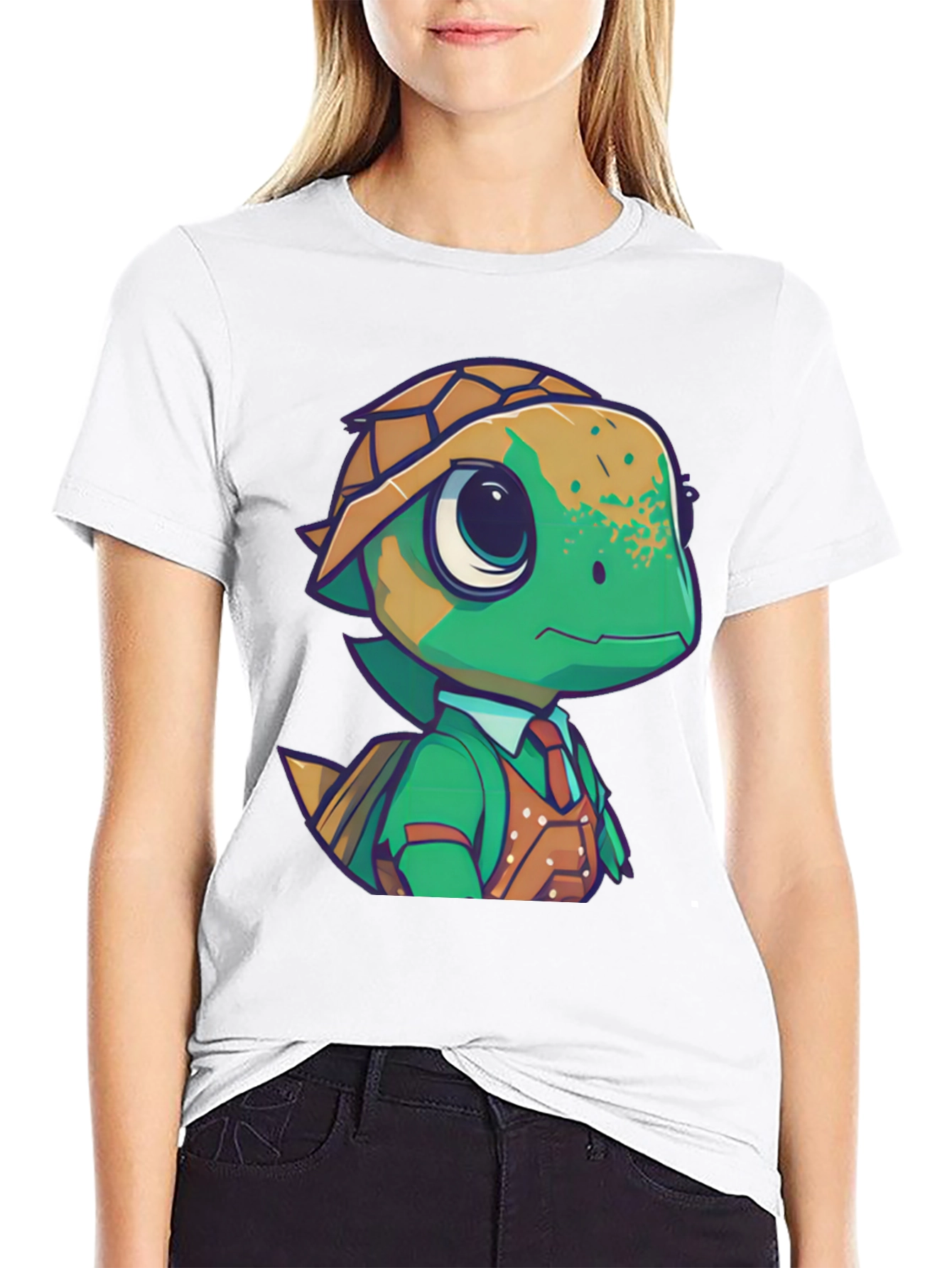 Cartoon Turtle in Suit Black T-Shirt