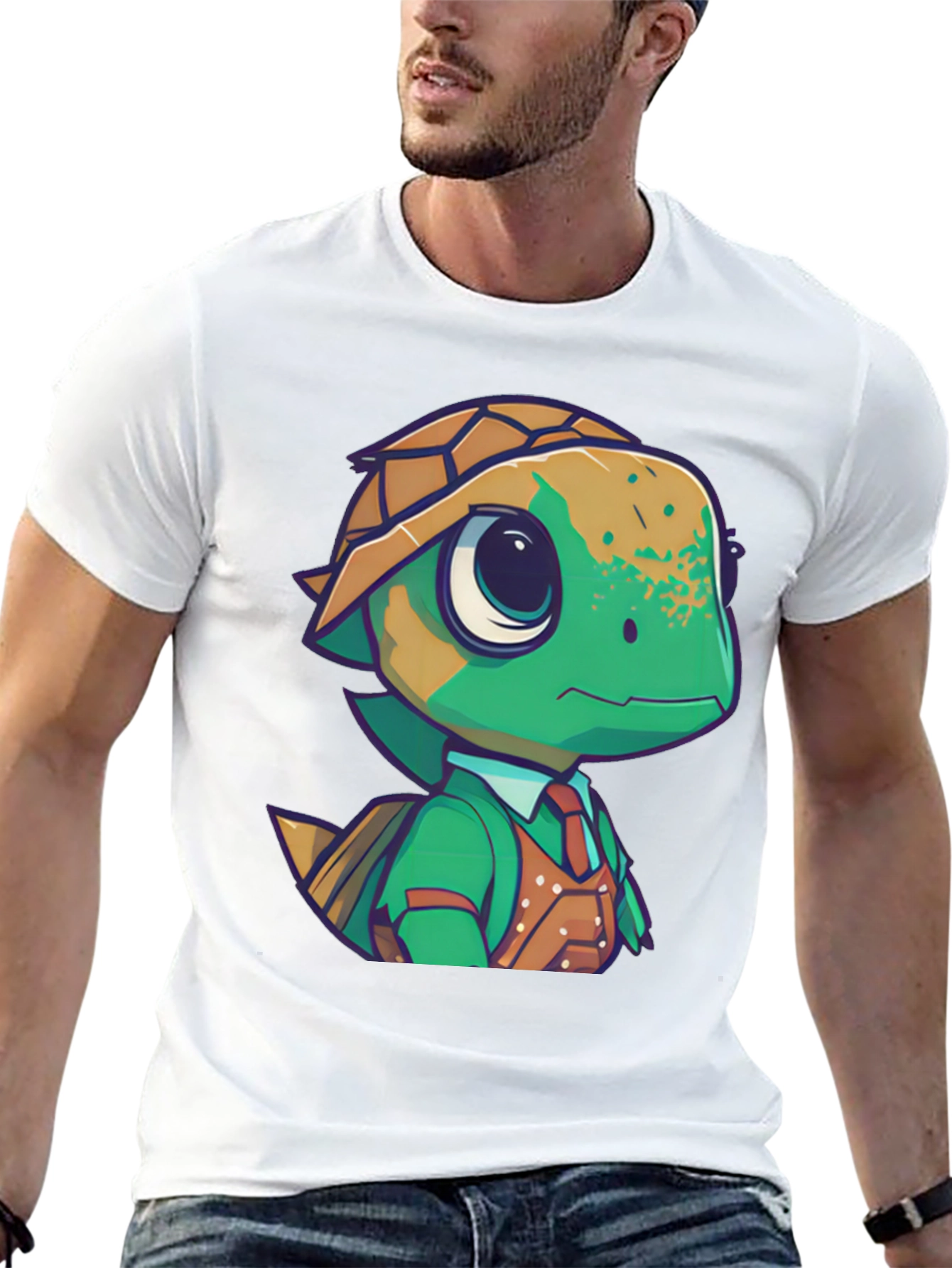 Cartoon Turtle in Suit Black T-Shirt