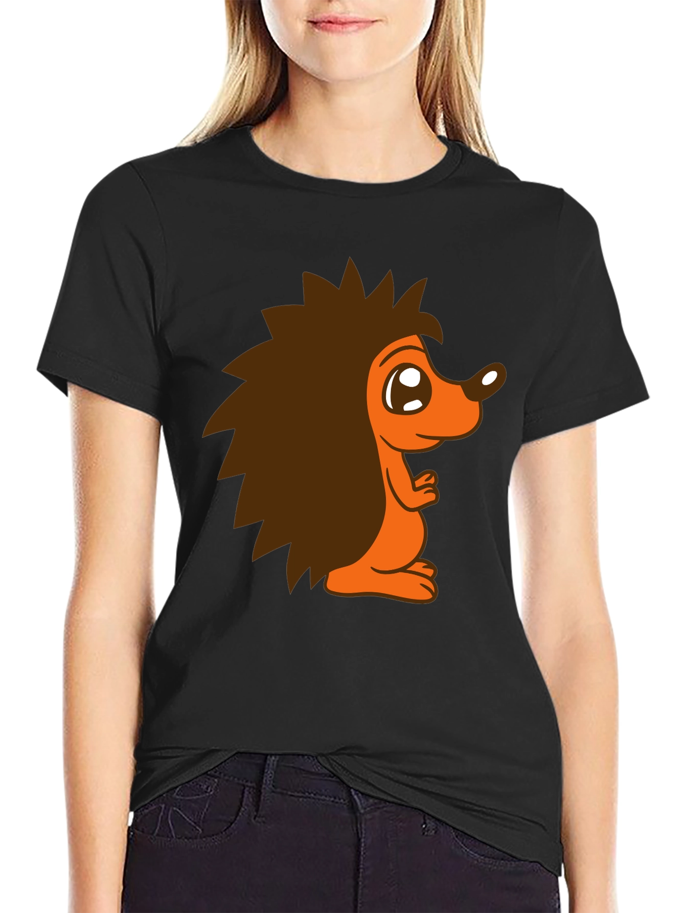 Cute Hedgehog Graphic T-Shirt - Black Cotton Tee