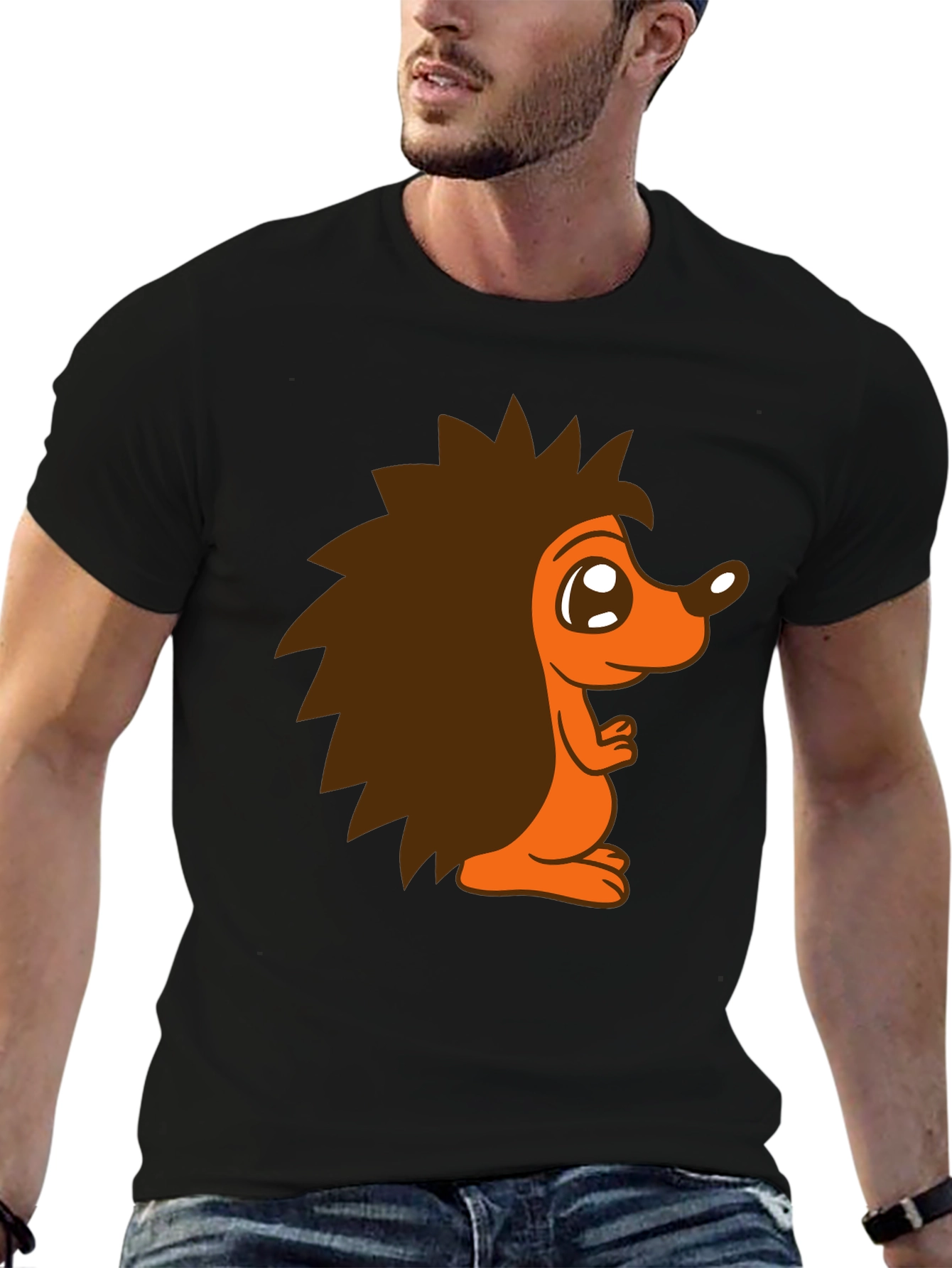 Cute Hedgehog Graphic T-Shirt - Black Cotton Tee