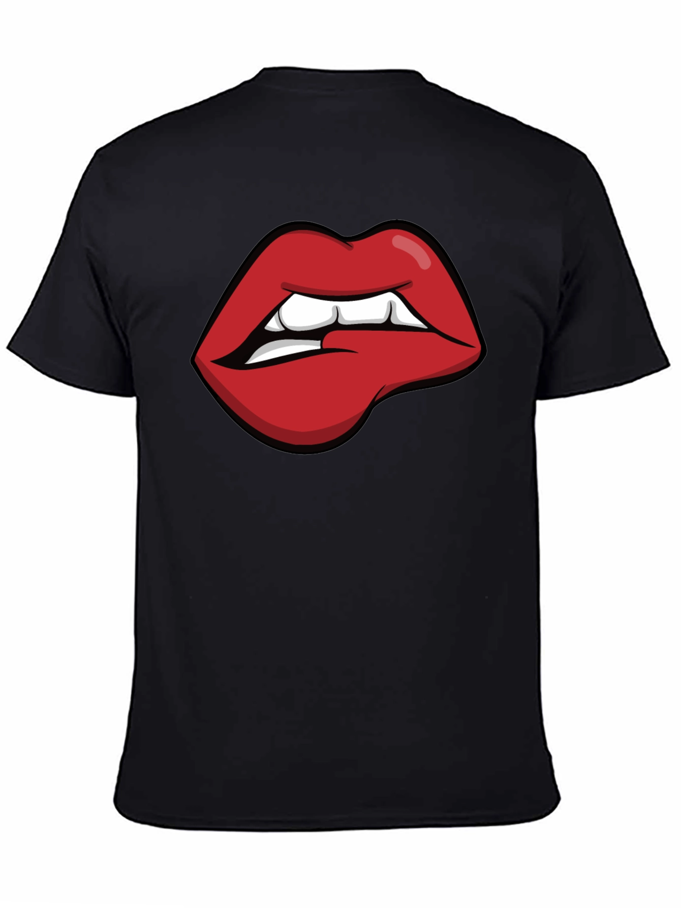 Biting Lips Graphic Tee - Black Cotton Casual Shirt