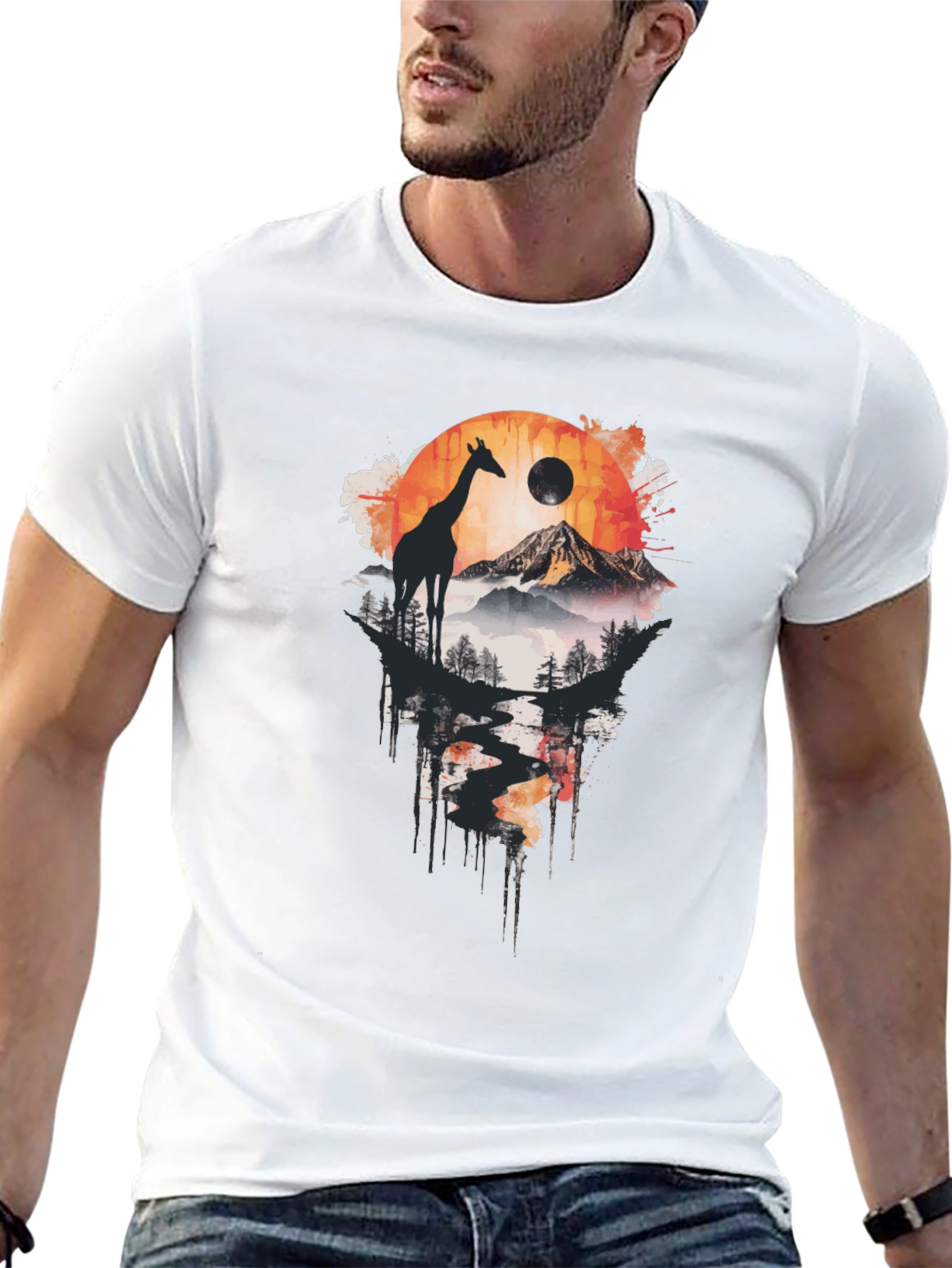 Giraffe Landscape Print T-Shirt