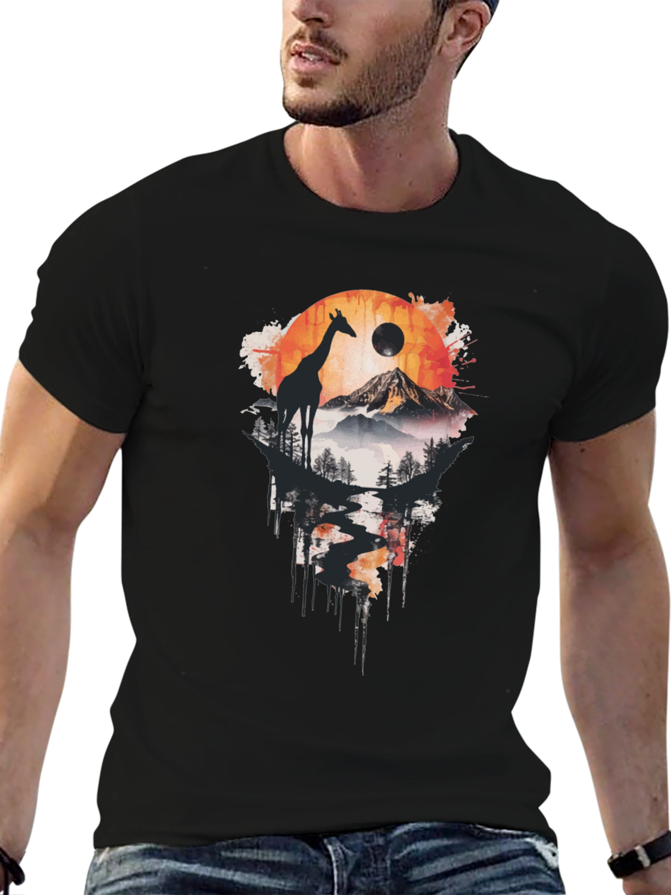 Giraffe Landscape Print T-Shirt
