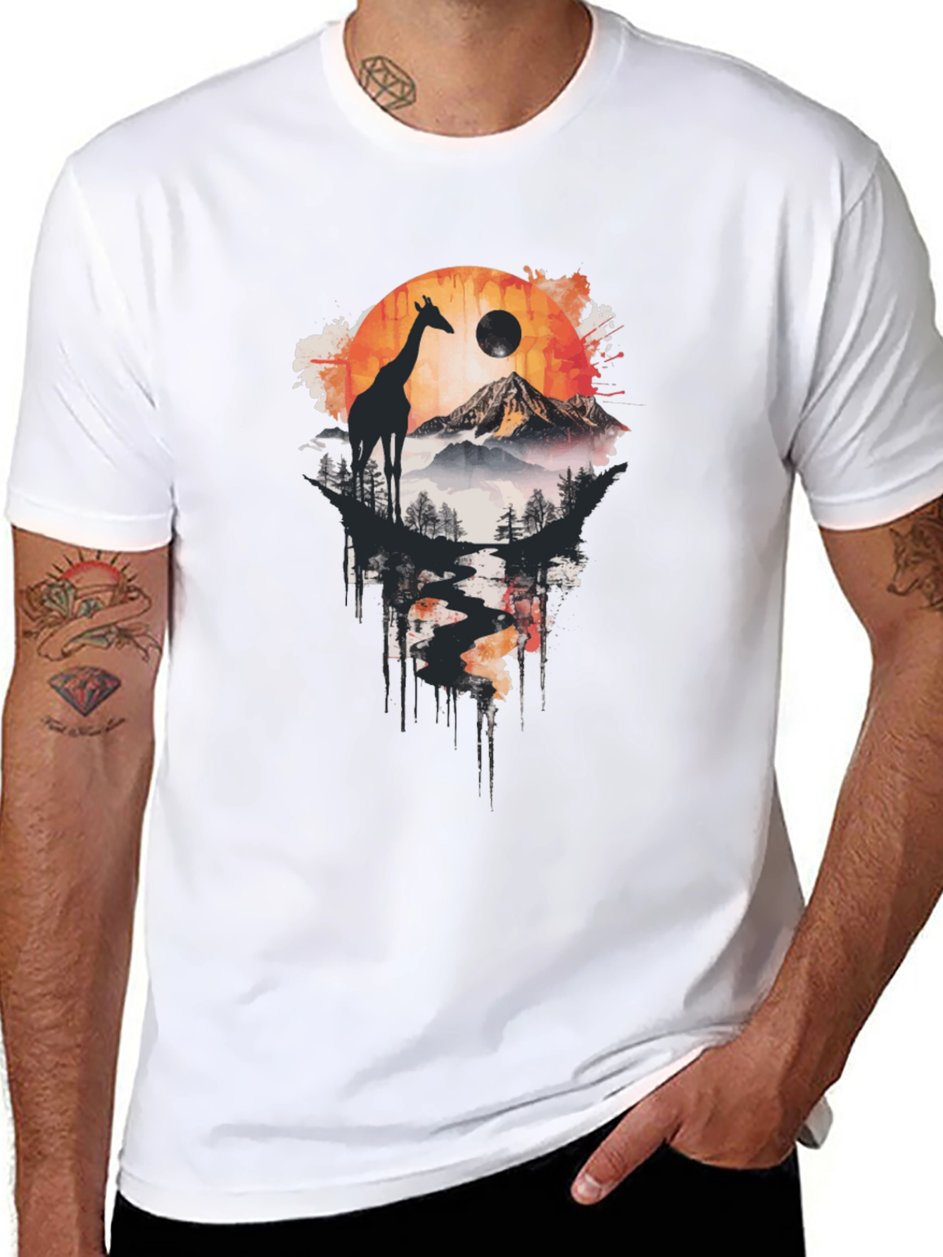 Giraffe Landscape Print T-Shirt