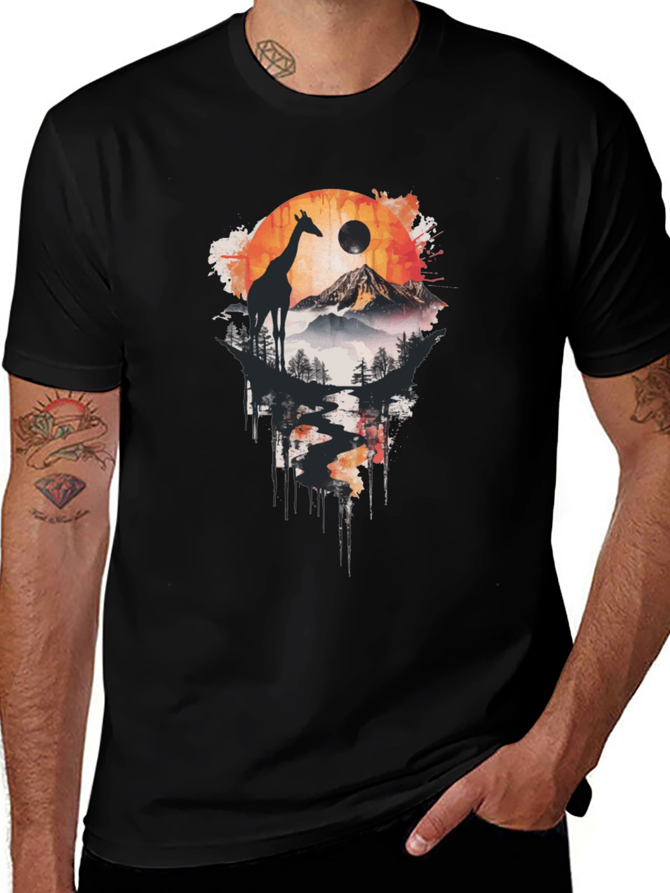 Giraffe Landscape Print T-Shirt