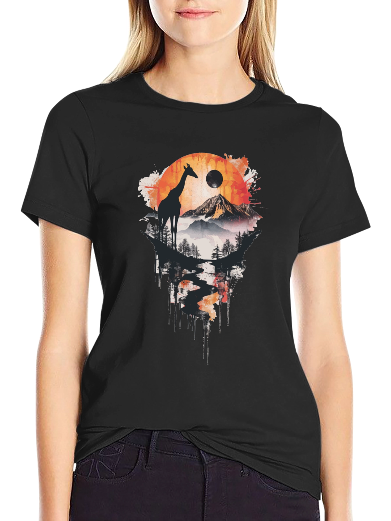 Giraffe Landscape Print T-Shirt