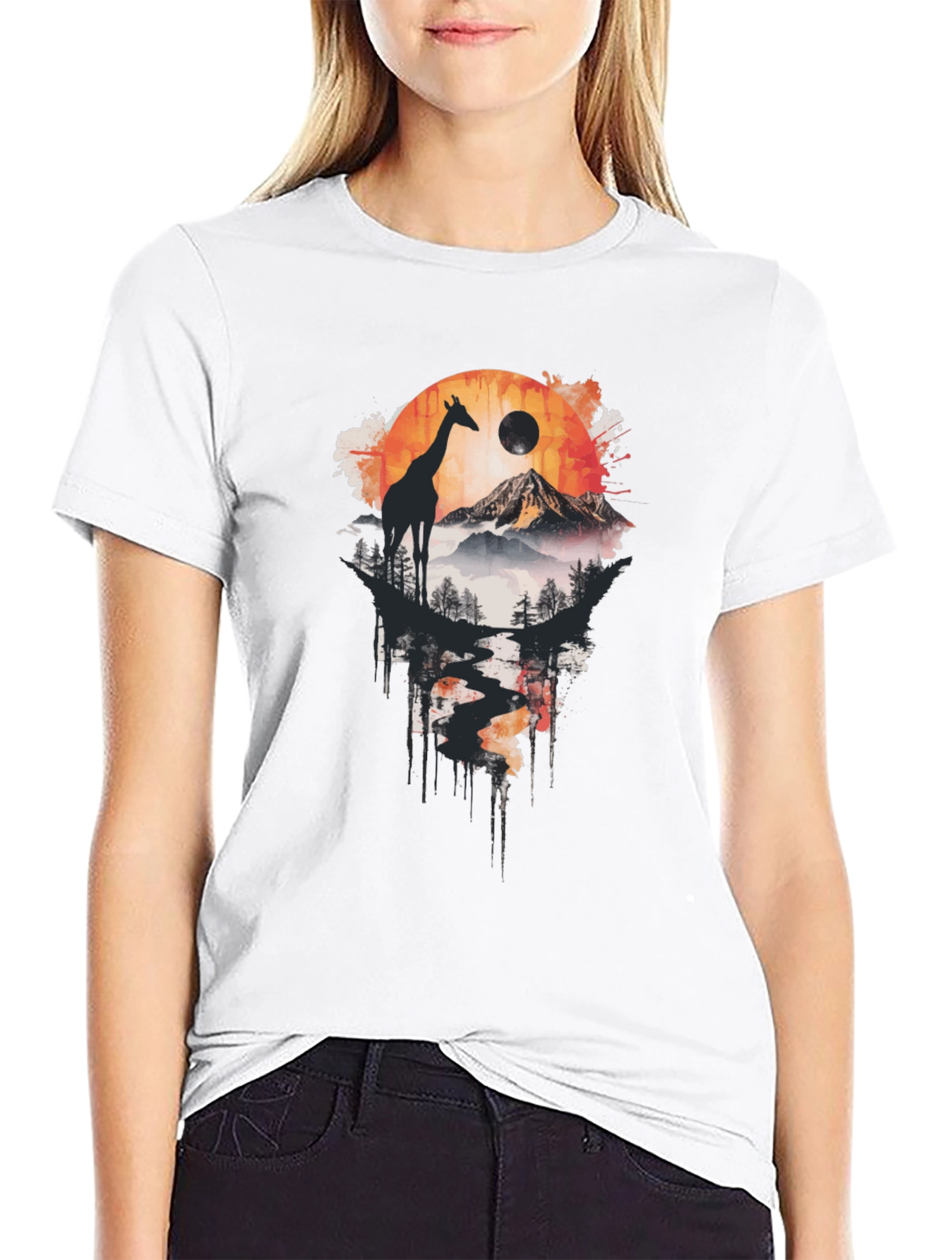 Giraffe Landscape Print T-Shirt