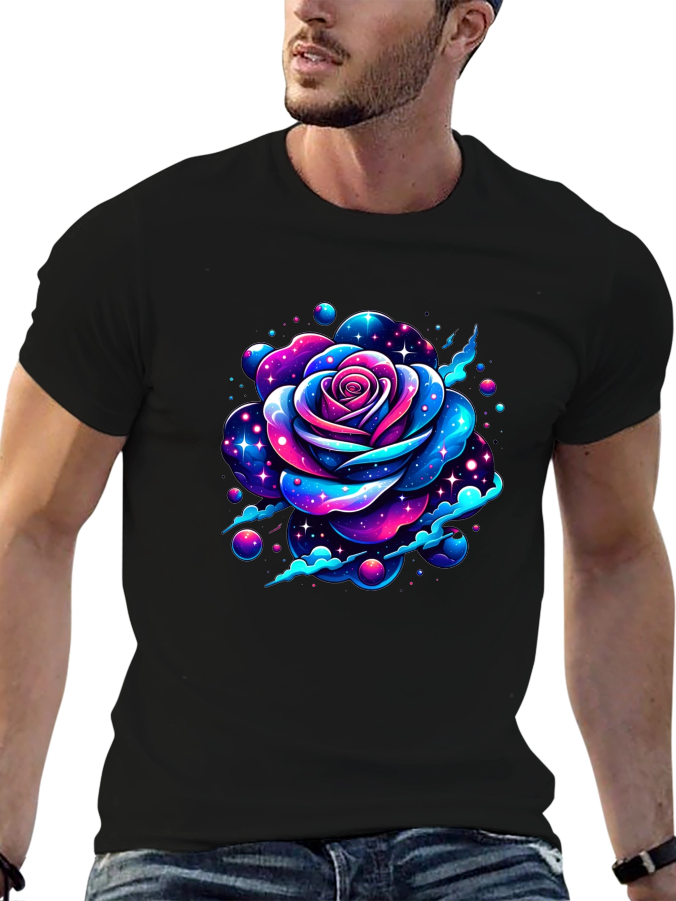 Galaxy Rose Graphic Black T-Shirt
