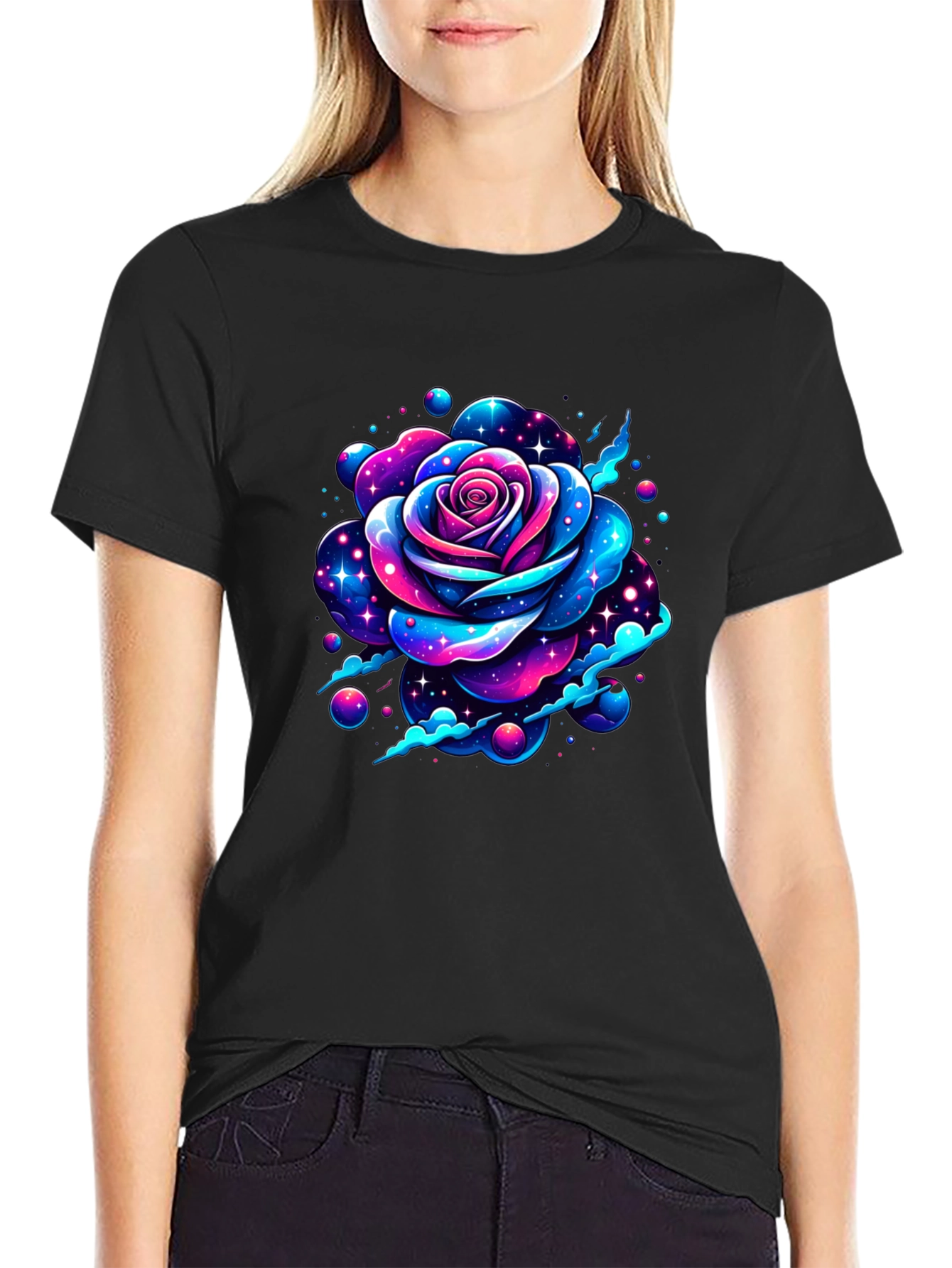 Galaxy Rose Graphic Black T-Shirt