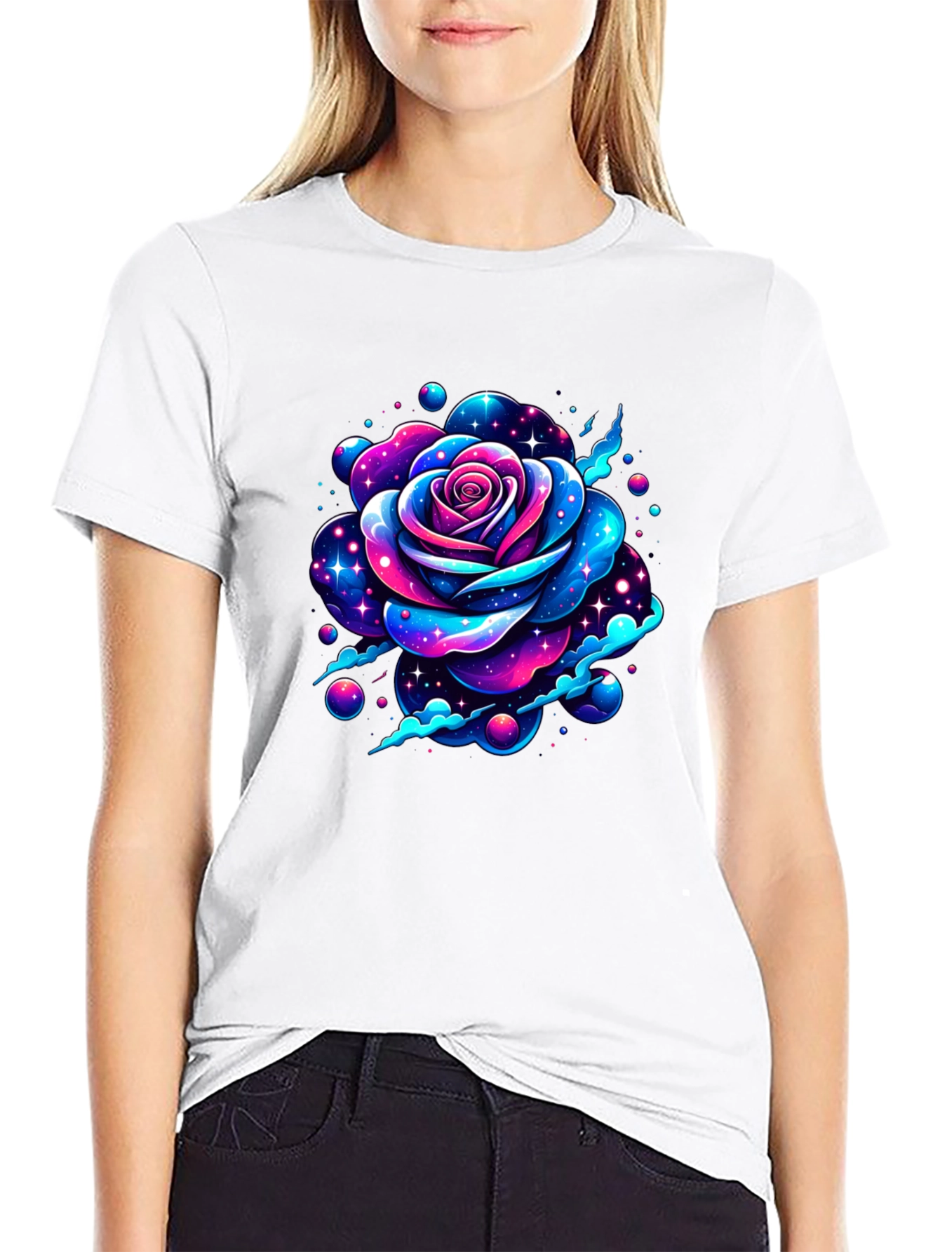 Galaxy Rose Graphic Black T-Shirt